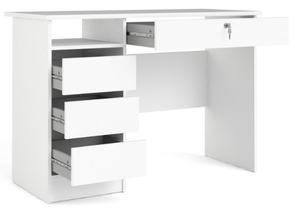 Function Plus White 3+1 Handle Free Drawer Single Desk
