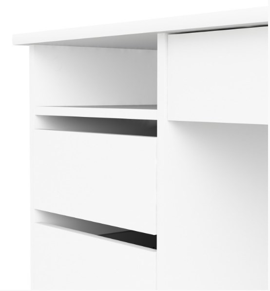 Function Plus White 3+1 Handle Free Drawer Single Desk