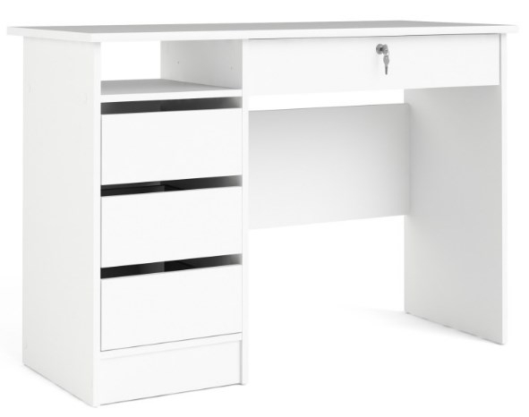 Function Plus White 3+1 Handle Free Drawer Single Desk
