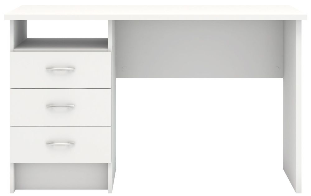 Function Plus White 3 Drawer Single Desk