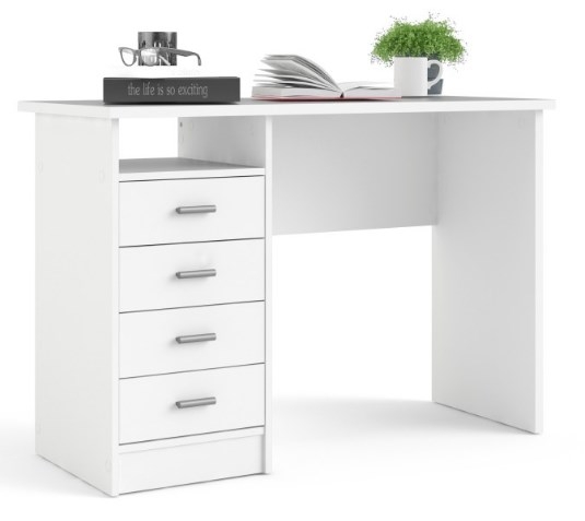Function Plus White 4 Drawer Single Desk