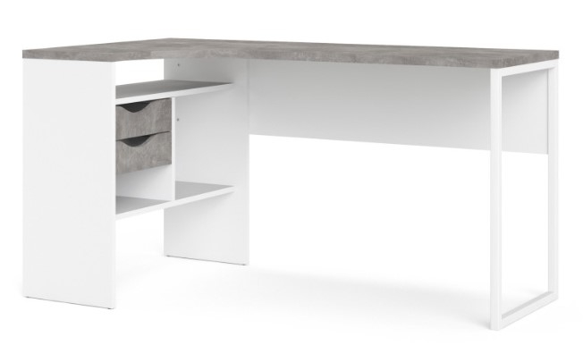 Function Plus White and Grey 2 Drawer Corner Desk