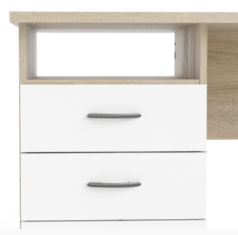 Function Plus White and Oak Effect 3 Drawer Single Desk