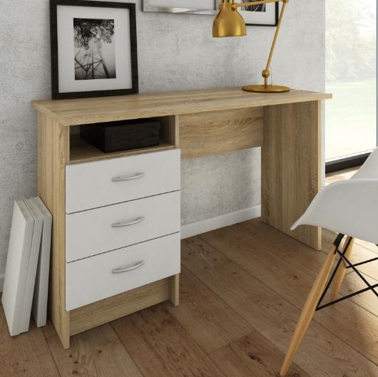 Function Plus White and Oak Effect 3 Drawer Single Desk