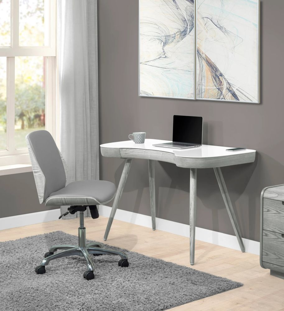 San Francisco Executive Curved Desk - Grey and White - PC714