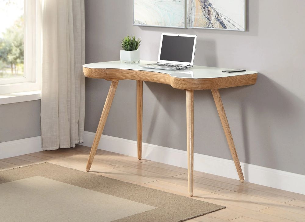 San Francisco Executive Curved Desk - Oak and White - PC714