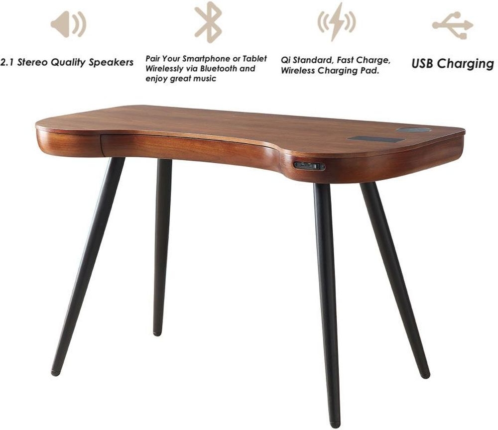 San Francisco Charging Desk - Walnut - Bluetooth Speaker - PC711