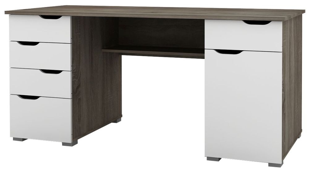 Kentucky Office Desk - Dark Oak & High Gloss White - AW1374DO