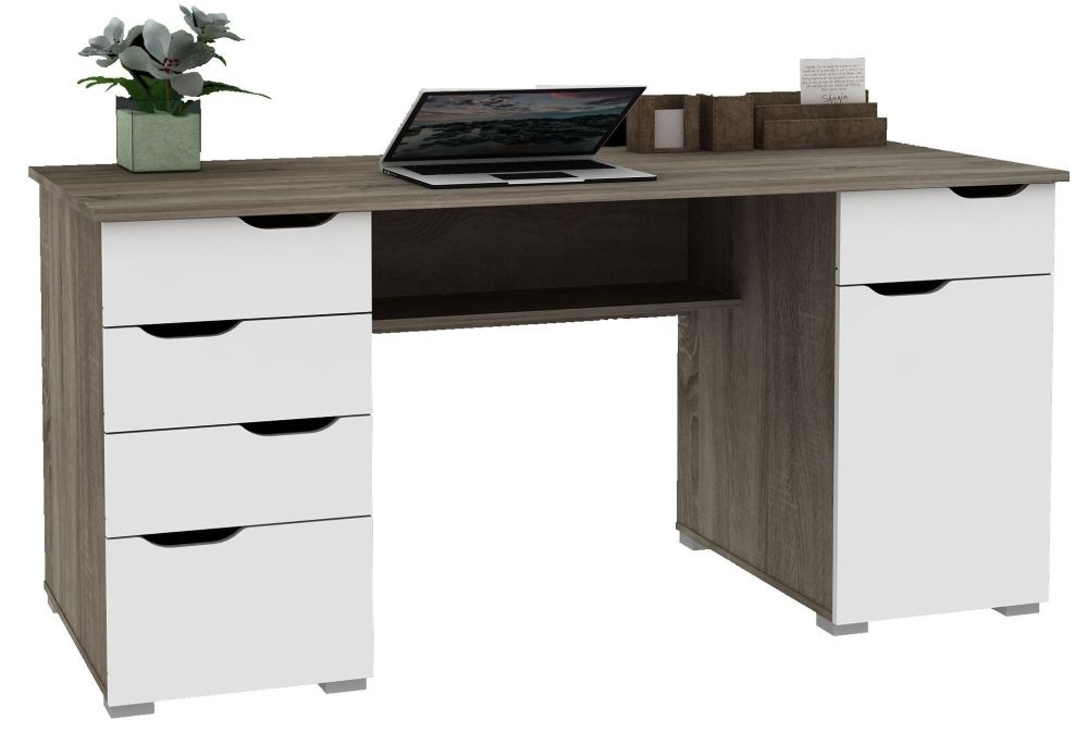 Kentucky Office Desk - Dark Oak & High Gloss White - AW1374DO
