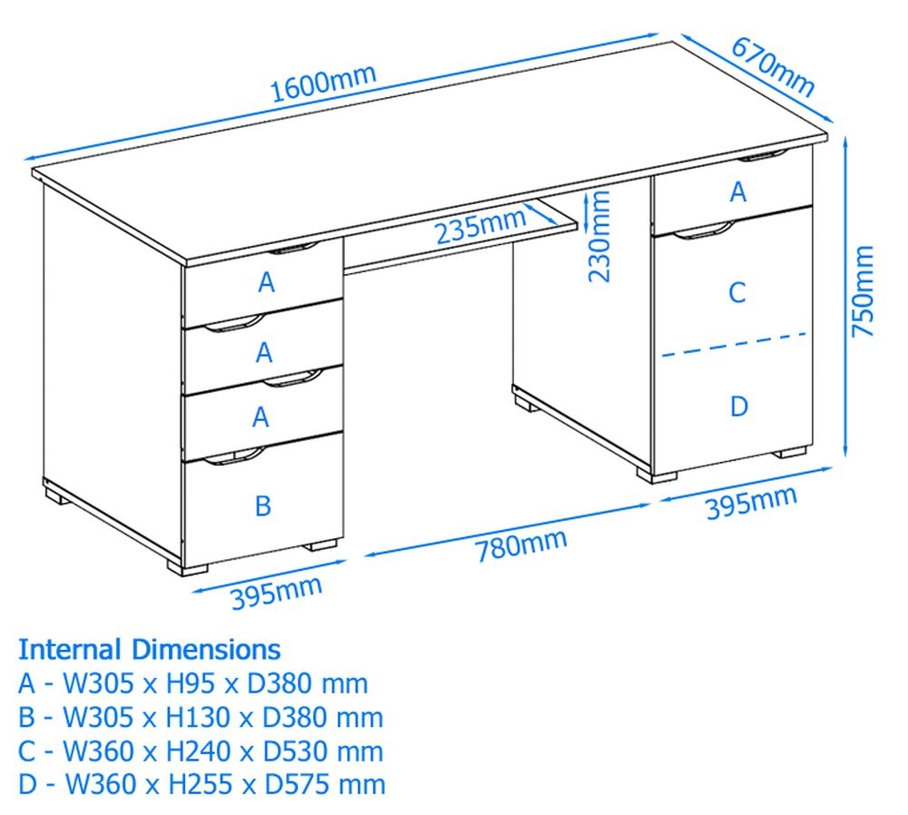 Kentucky Office Desk - Dark Oak & High Gloss White - AW1374DO