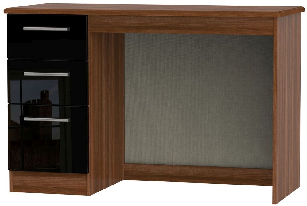 Knightsbridge Black Gloss and Walnut Effect 3 Drawer Desk
