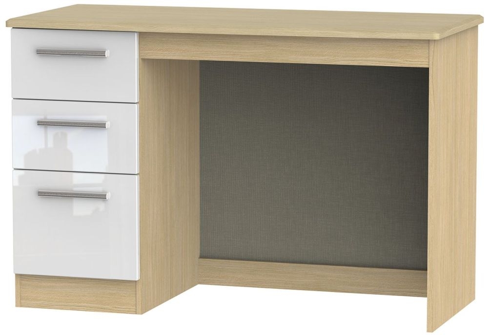 Knightsbridge White Gloss and Light Oak 3 Drawer Desk