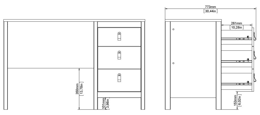 Madrid Black 3 Drawer Desk
