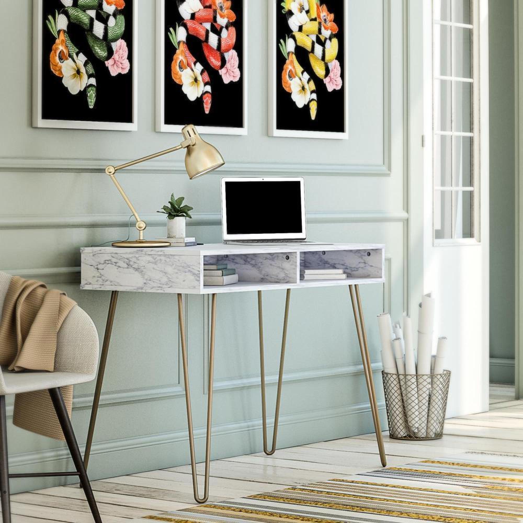 Novogratz Athena Desk - White Marble - AW9618891COMNUK