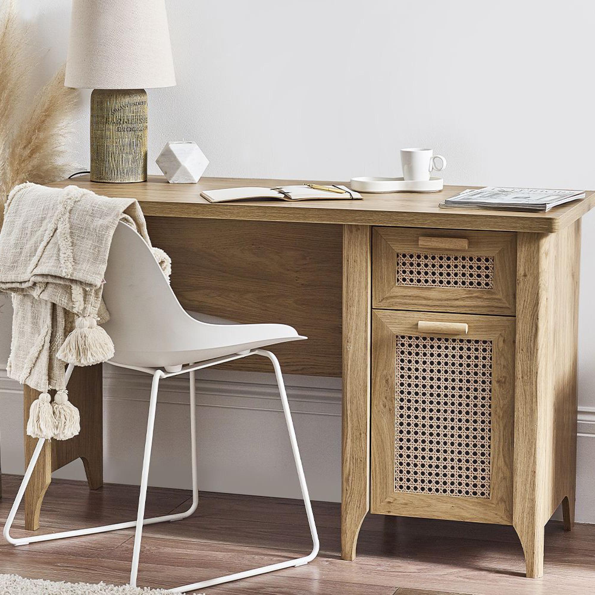 Sydney Desk - 1 Door - 1 Drawer - Faux Rattan