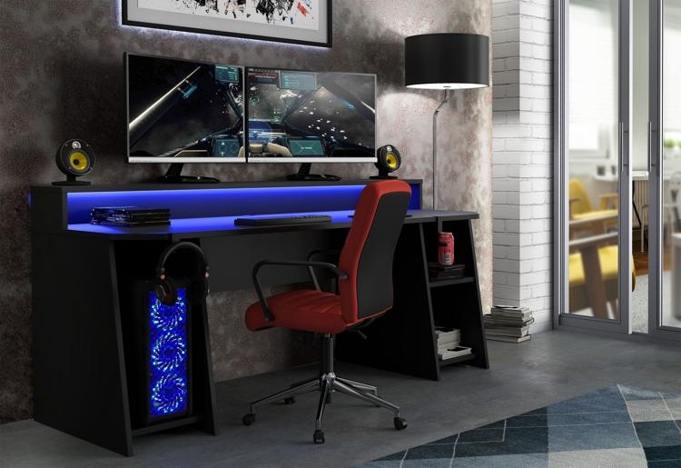 Tezaur Black and Blue LED Light Gaming Desk