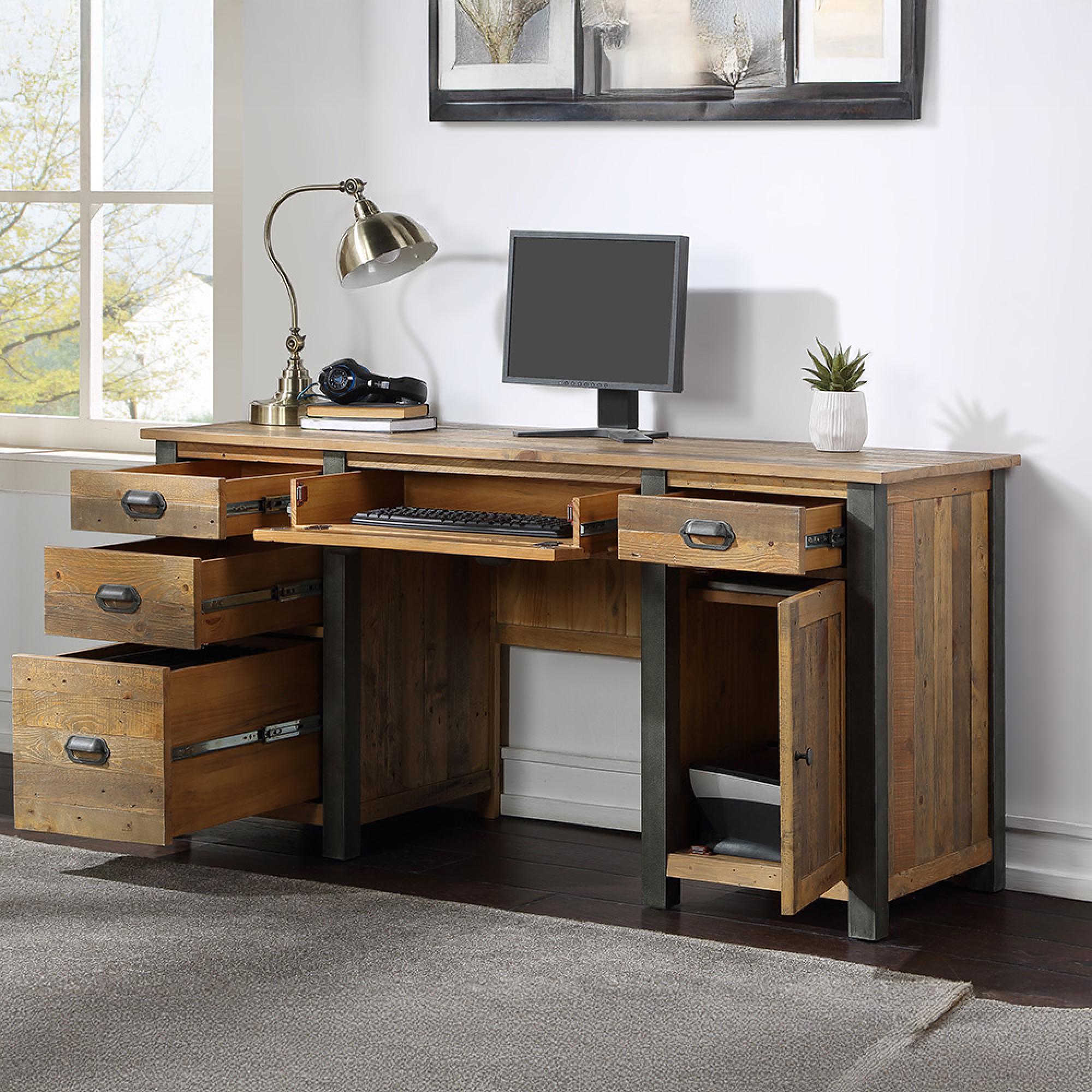 Urban Elegance Reclaimed Wood Twin Pedestal Home Office Desk