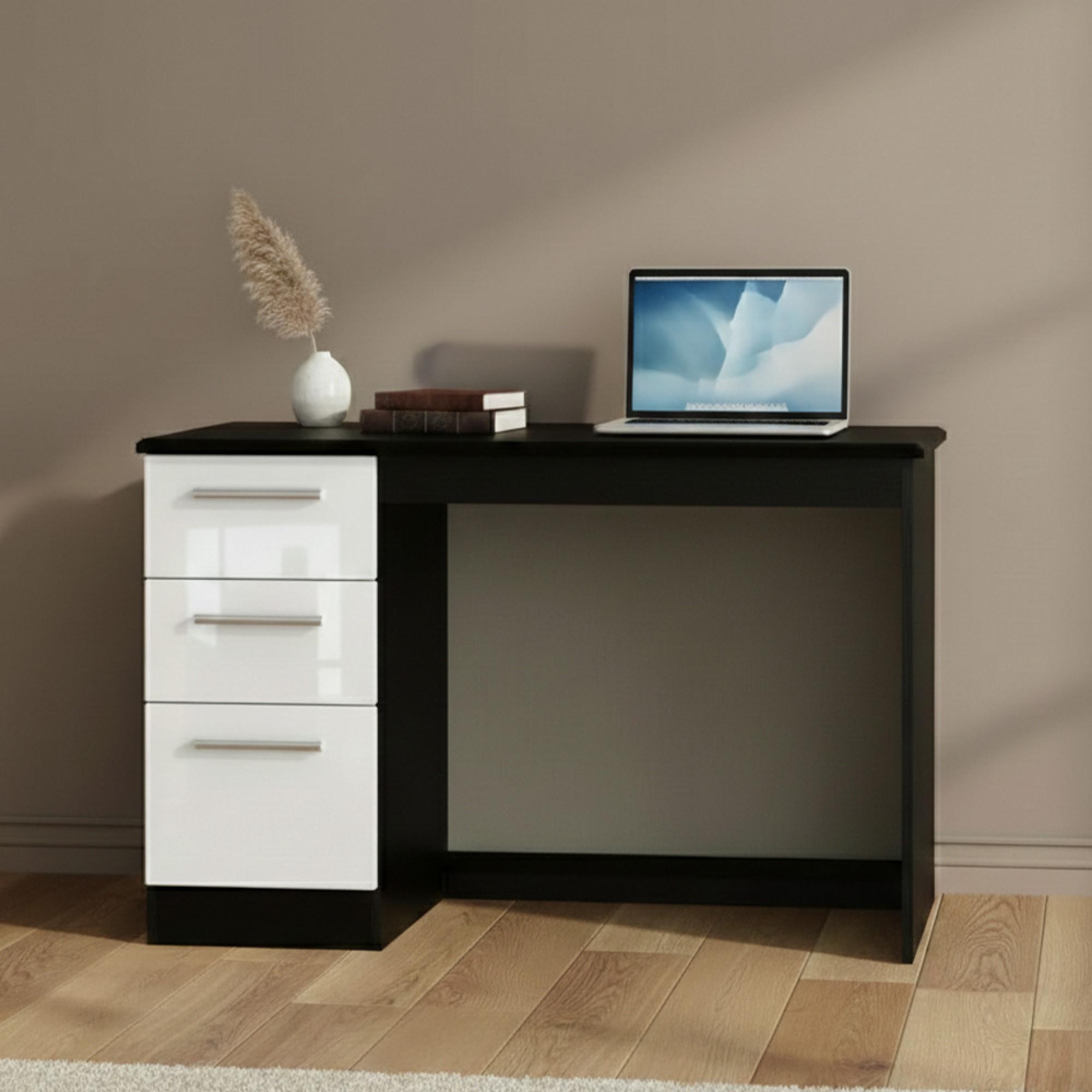 Knightsbridge Desk - 3 Drawer - White Gloss and Black