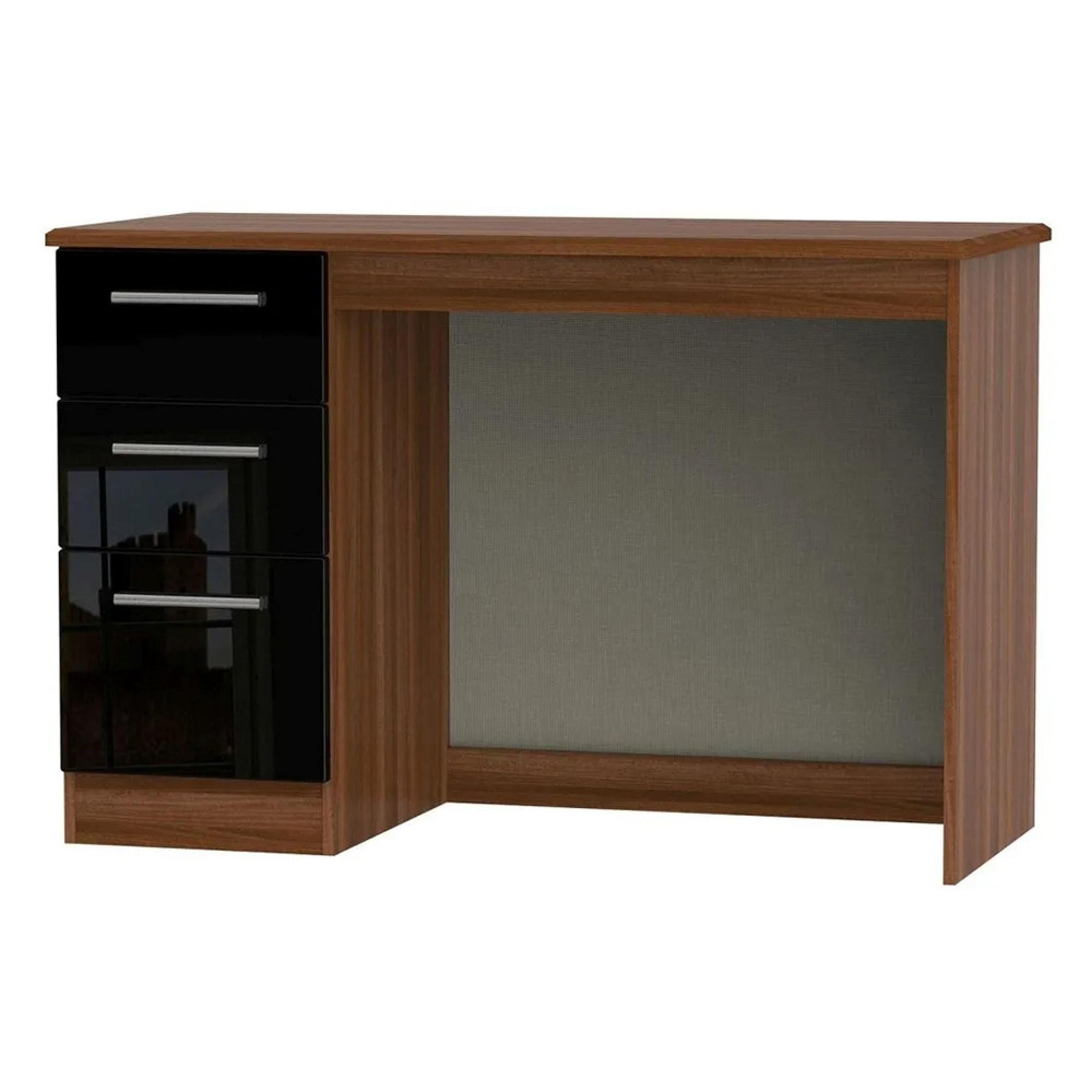 Knightsbridge Desk - 3 Drawer - Black Gloss and Walnut
