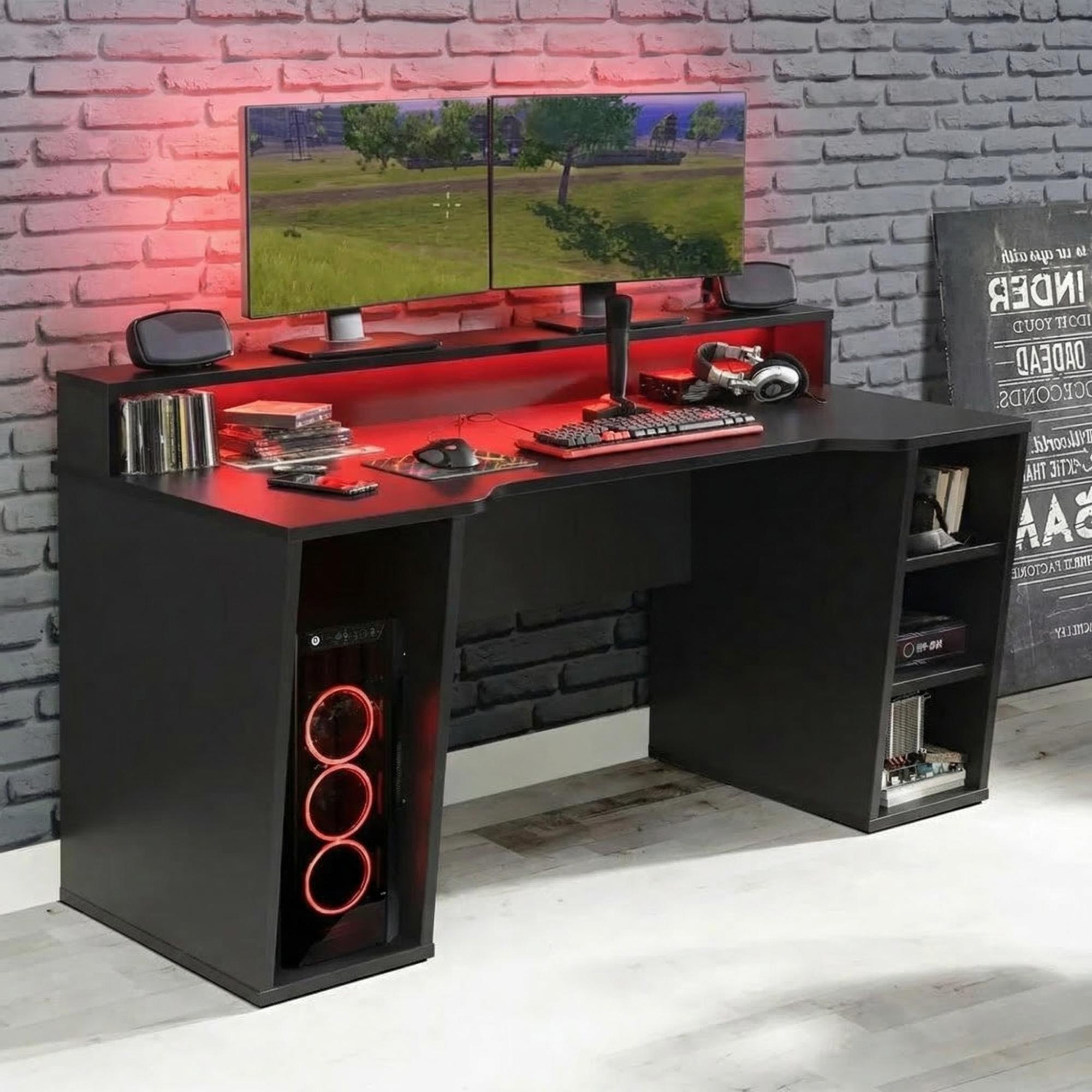 Tezaur Gaming Desk - LED Light - Black and Red