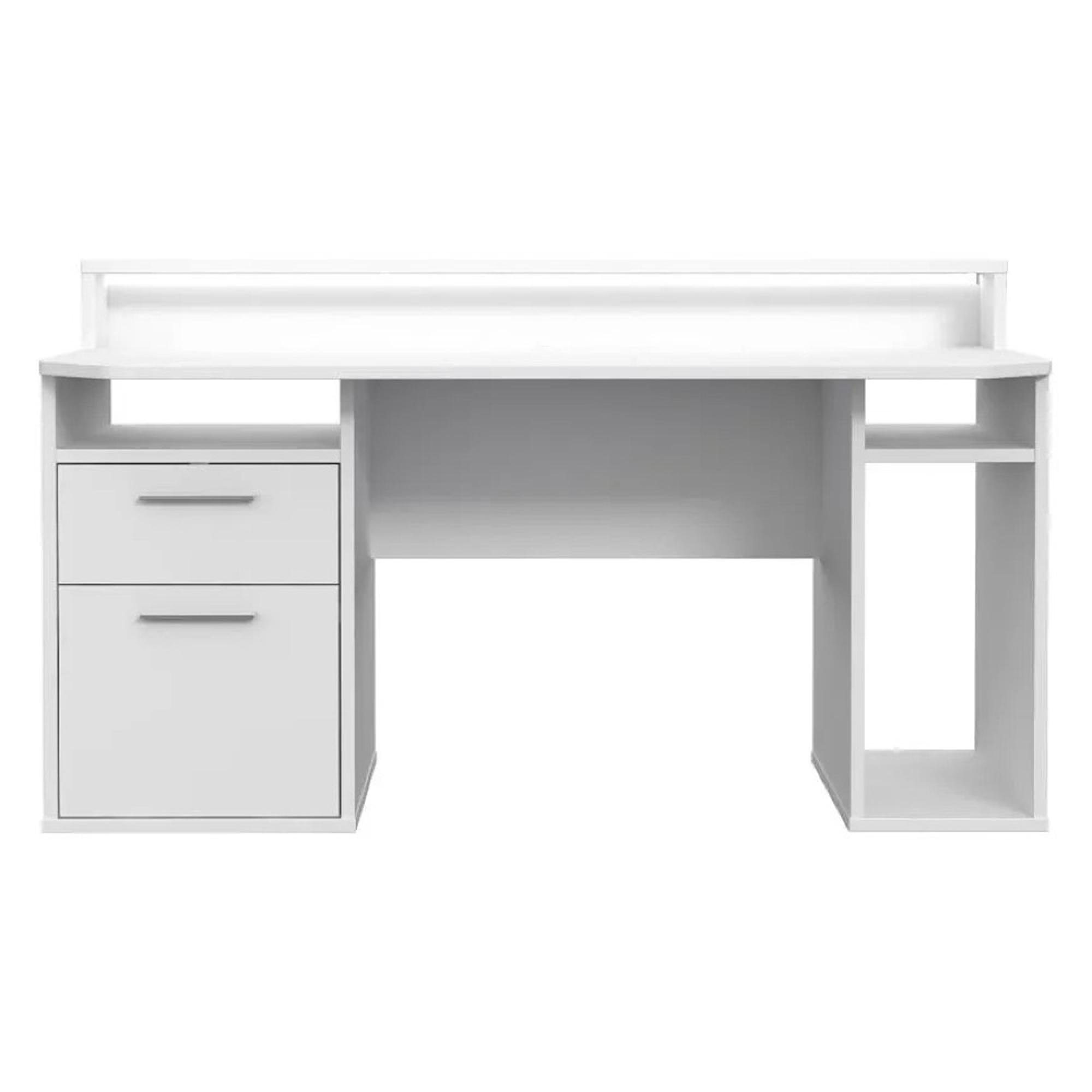 Tezaur Gaming Desk - 1 Door - 1 Drawer - LED Light - White