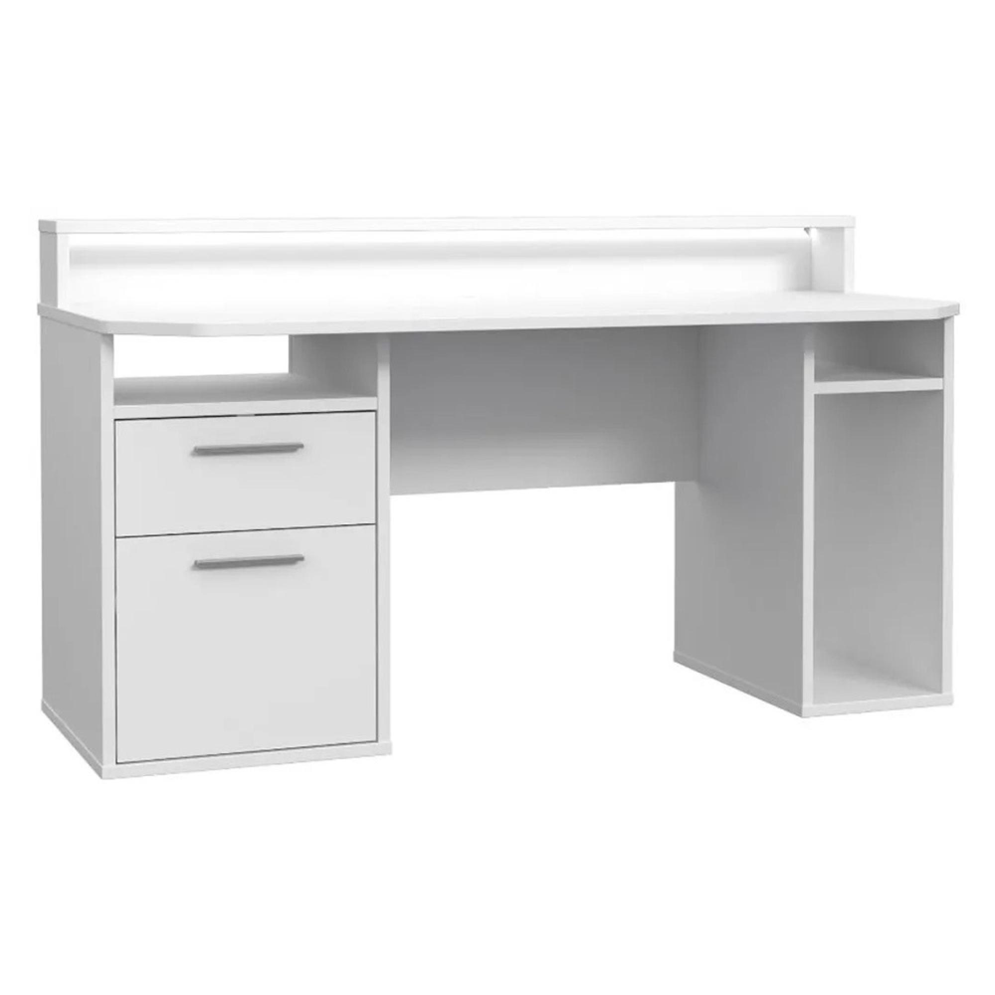 Tezaur Gaming Desk - 1 Door - 1 Drawer - LED Light - White