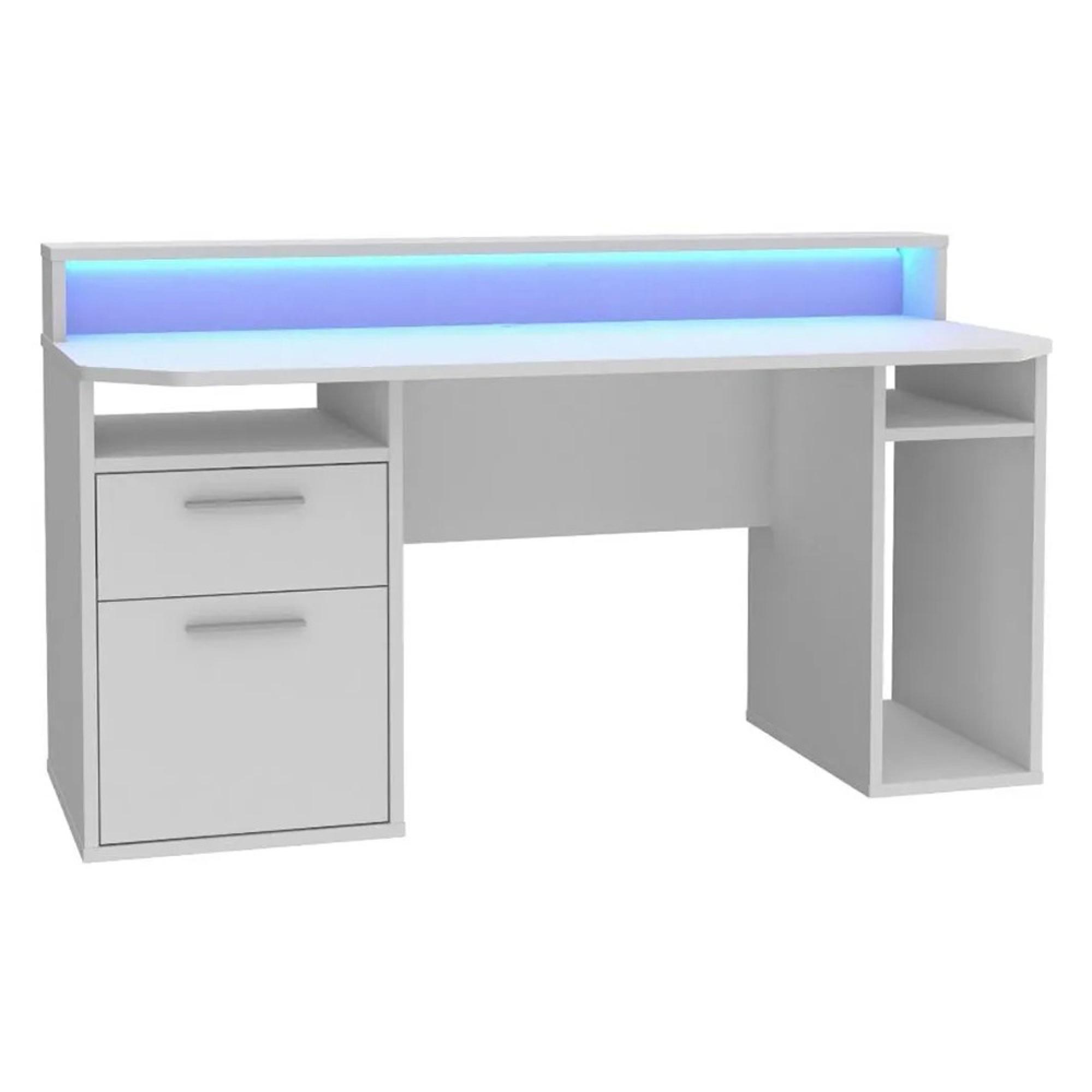 Tezaur Gaming Desk - 1 Door - 1 Drawer - LED Light - White