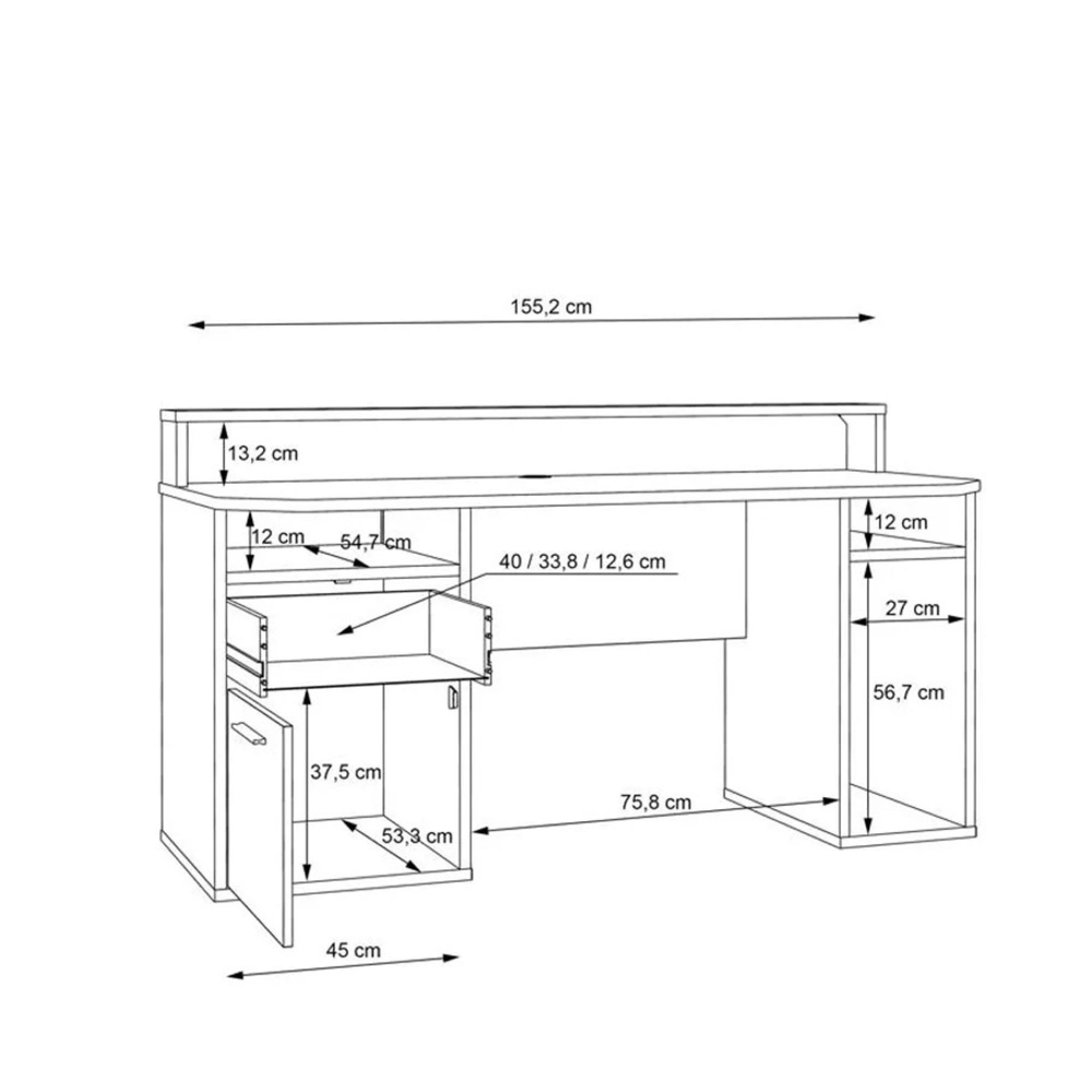 Tezaur Gaming Desk - 1 Door - 1 Drawer - LED Light - White