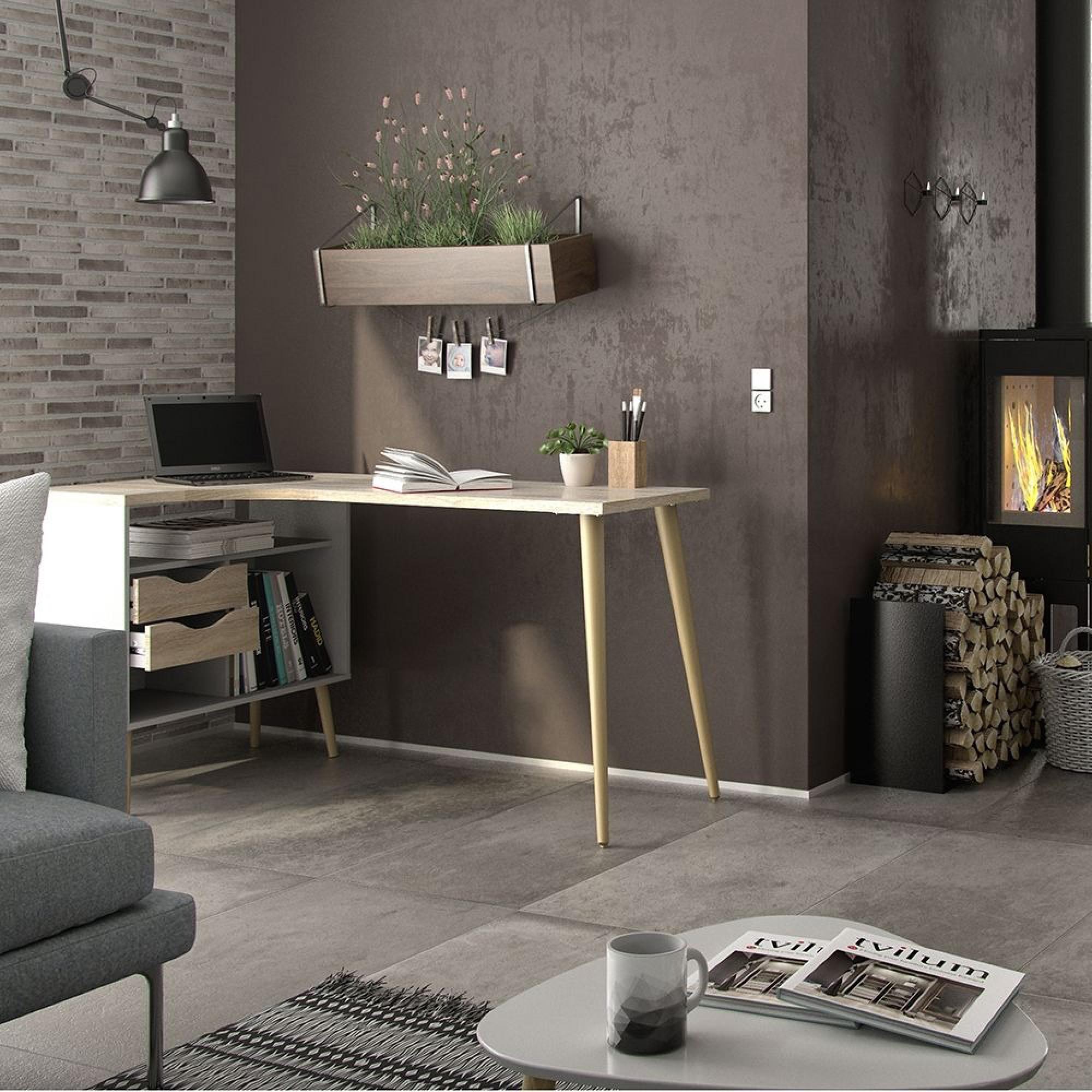 Oslo Desk - 2 Drawer - White and Oak