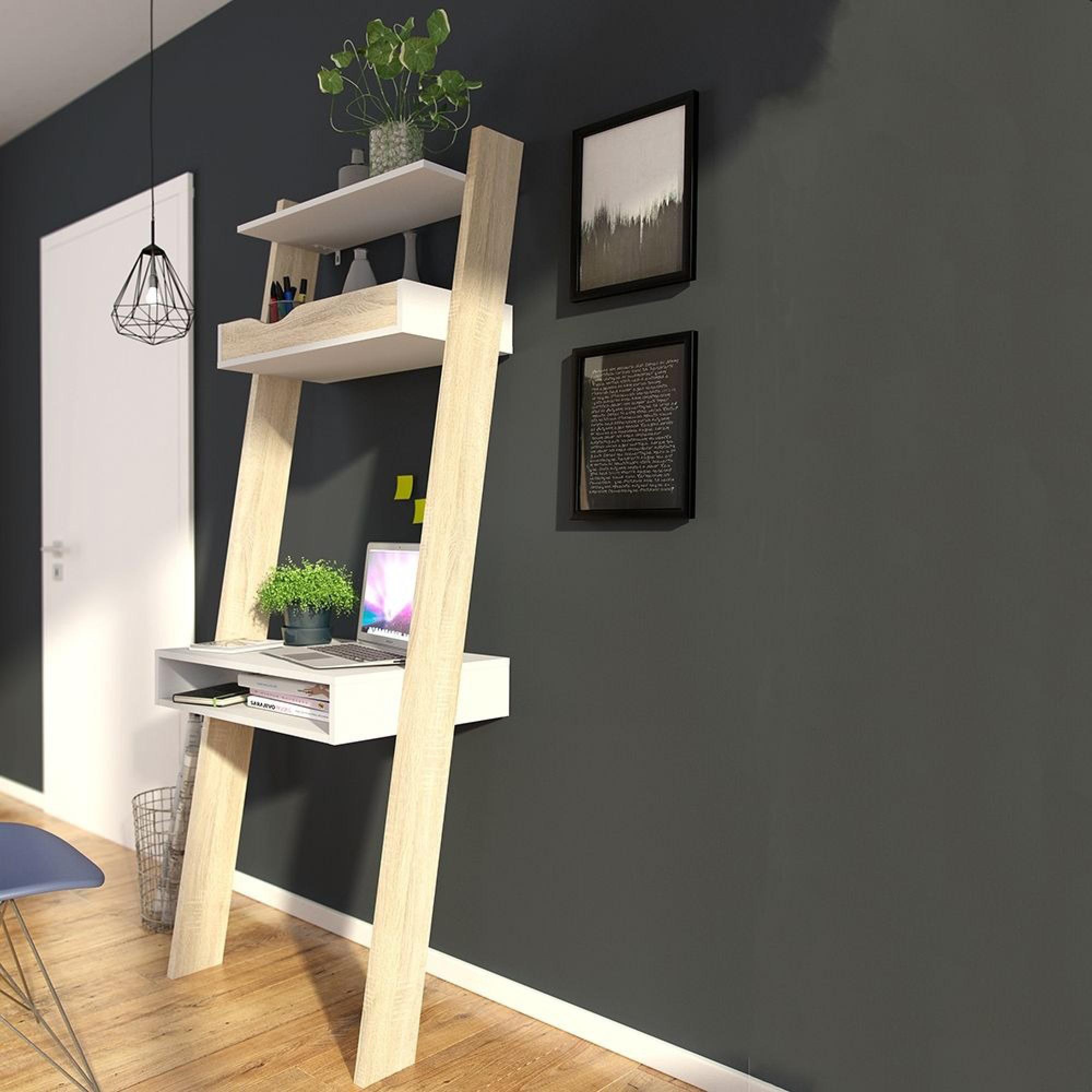Oslo Desk - Leaning - White and Oak