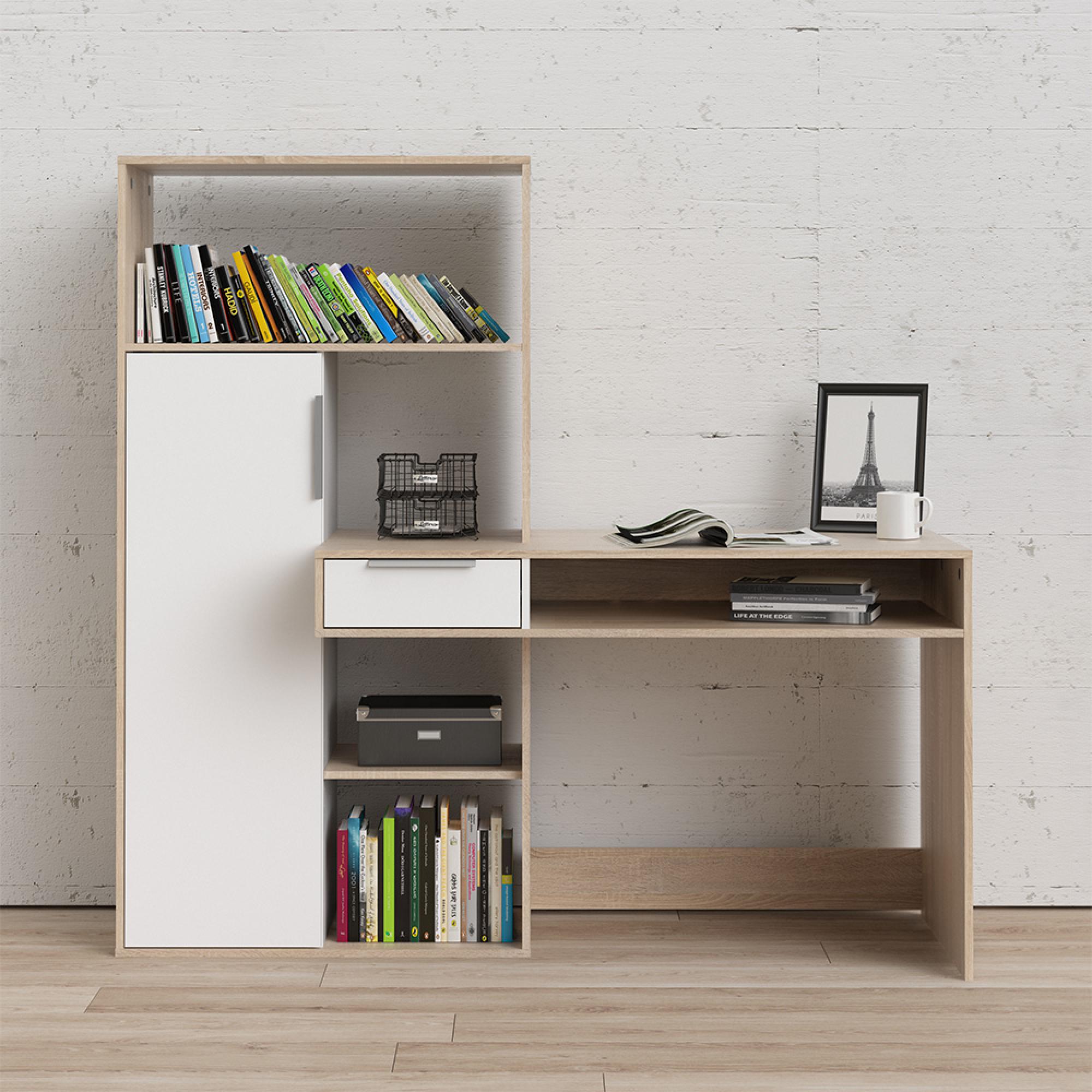 Function Plus Desk - 1 Door - 1 Drawer - Multi-Functional - White