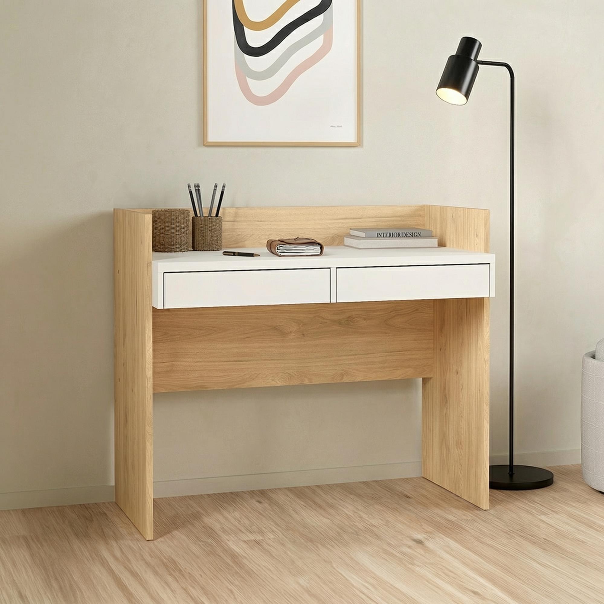 Function Plus Desk - 2 Drawer - Oak and White