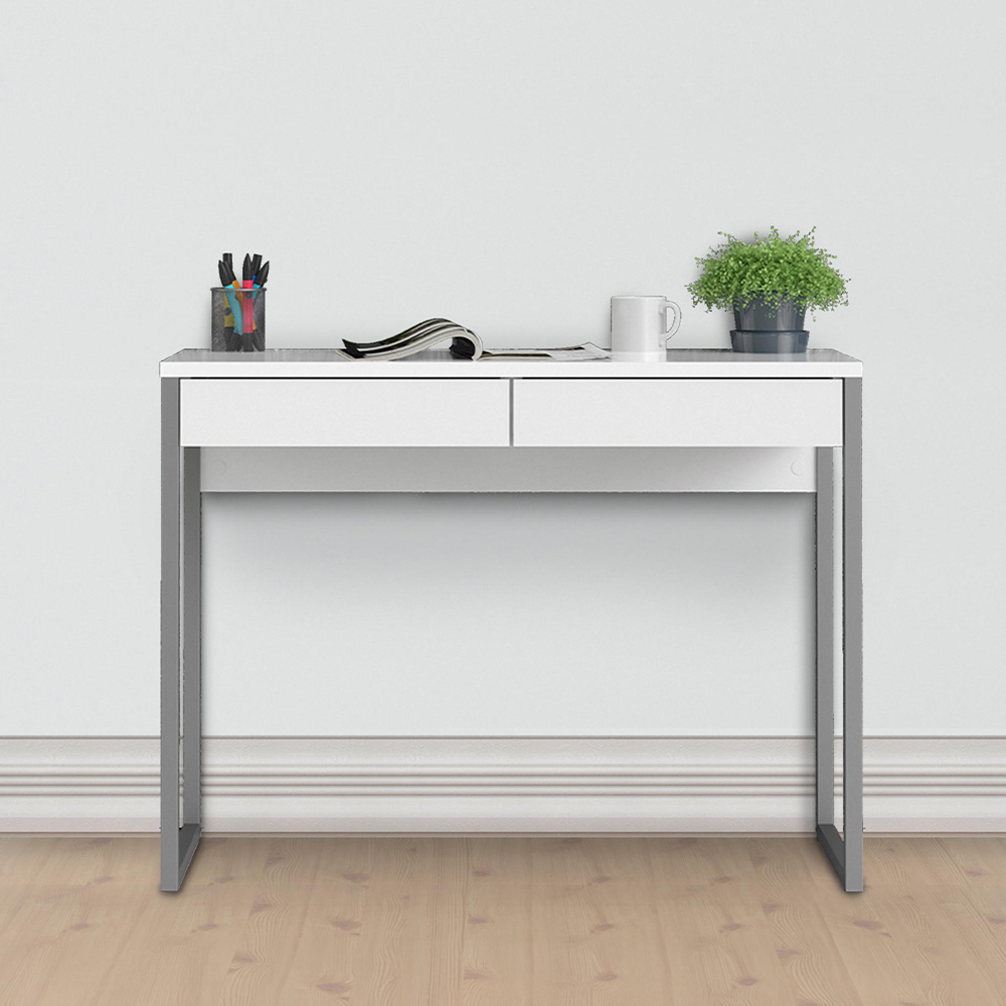 Function Plus Desk - 2 Drawer - White Gloss