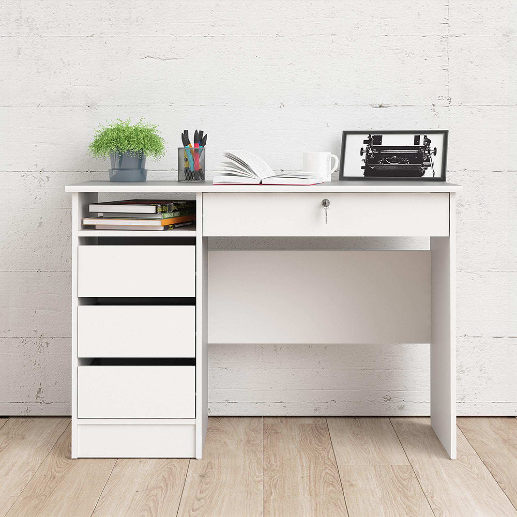 Function Plus Desk - 3+1 Handle Free Drawer - Single - White