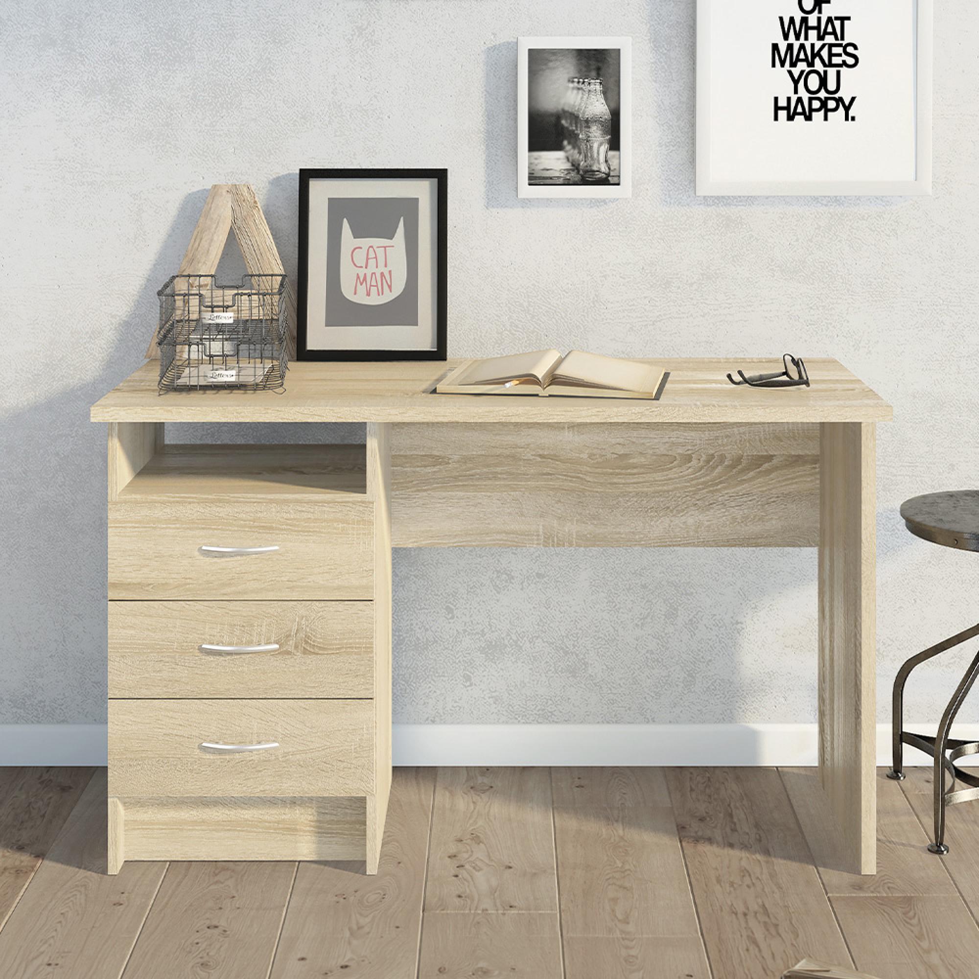 Function Plus Desk - 3 Drawer - Single - Oak