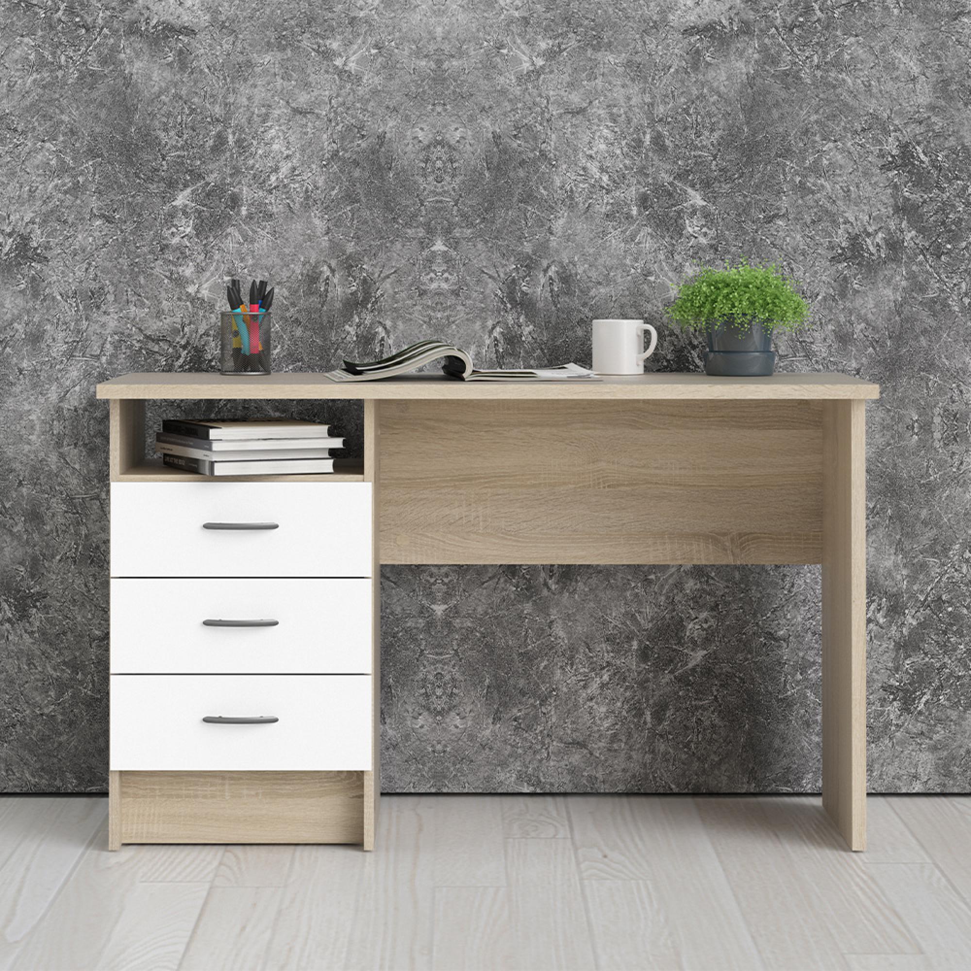 Function Plus Desk - 3 Drawer - Single - White and Oak