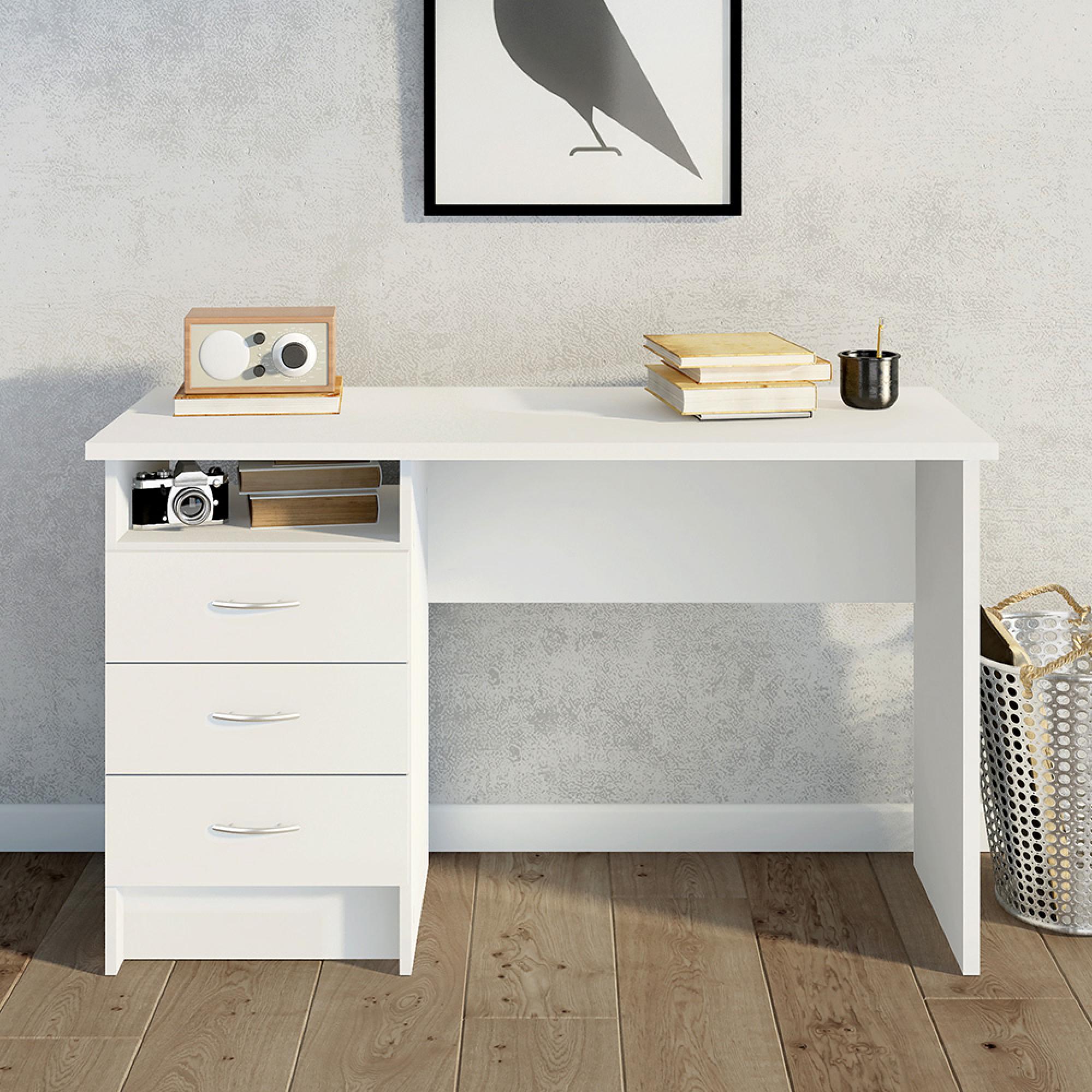 Function Plus Desk - 3 Drawer - Single - White