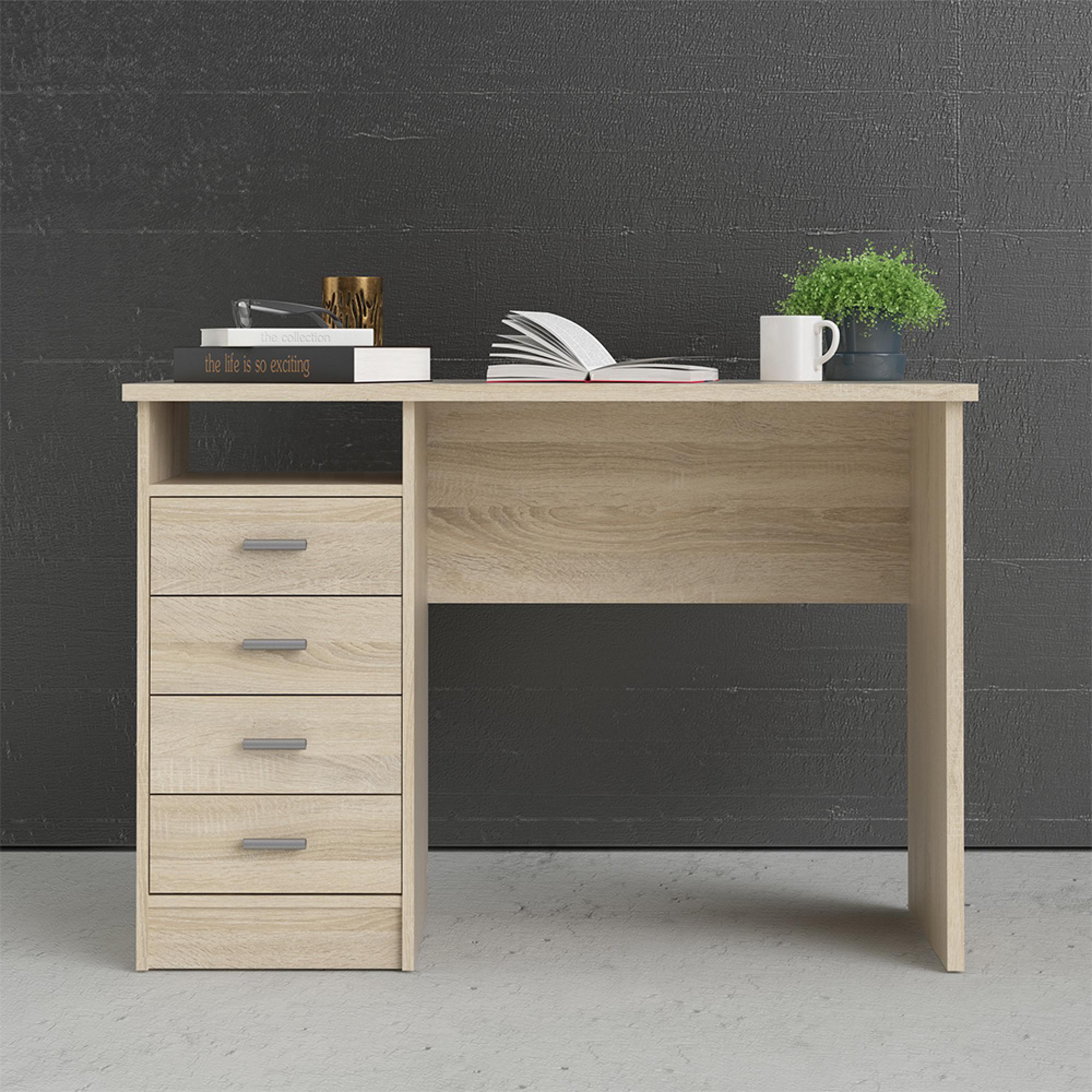 Function Plus Desk - 4 Drawer - Single - Oak