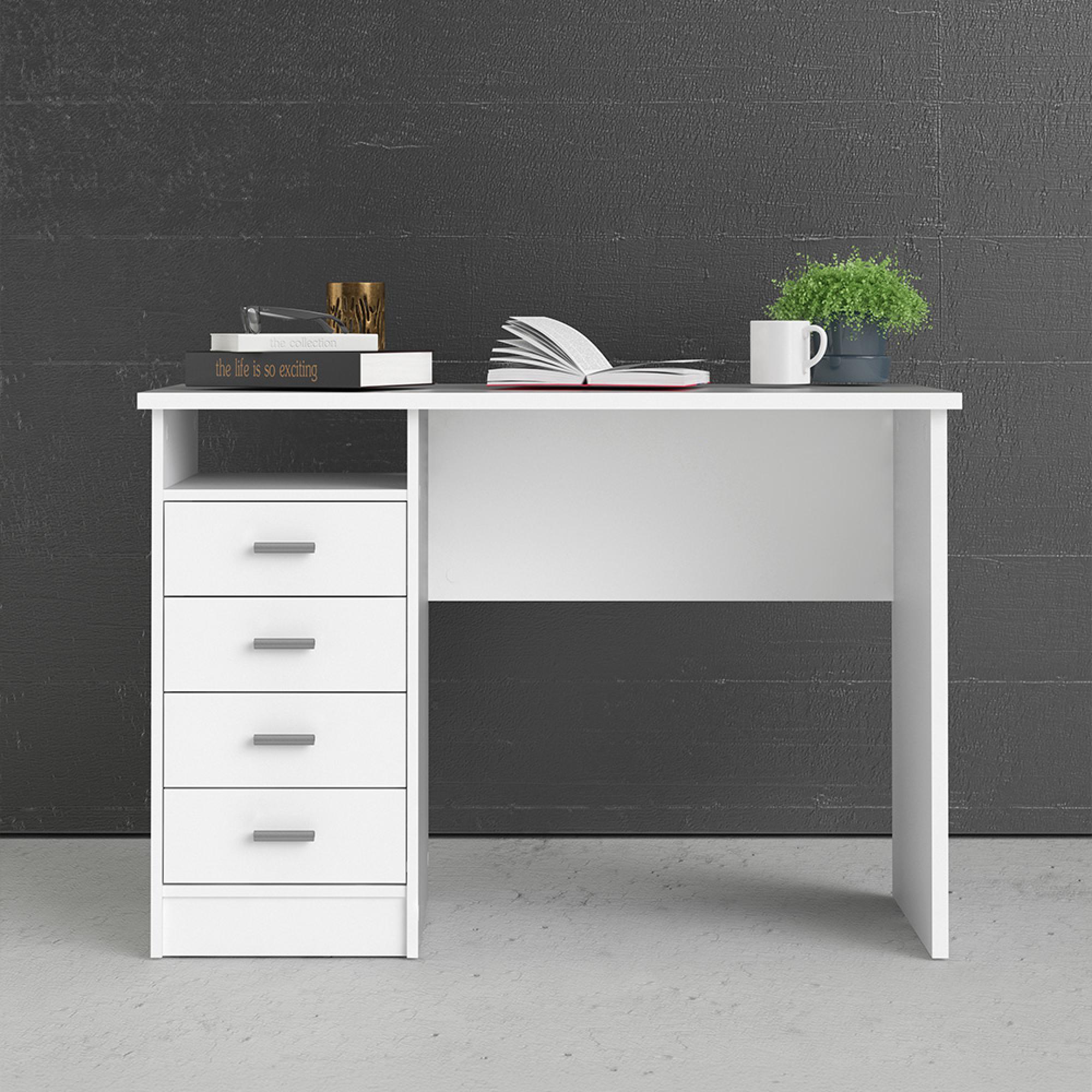 Function Plus Desk - 4 Drawer - Single - White