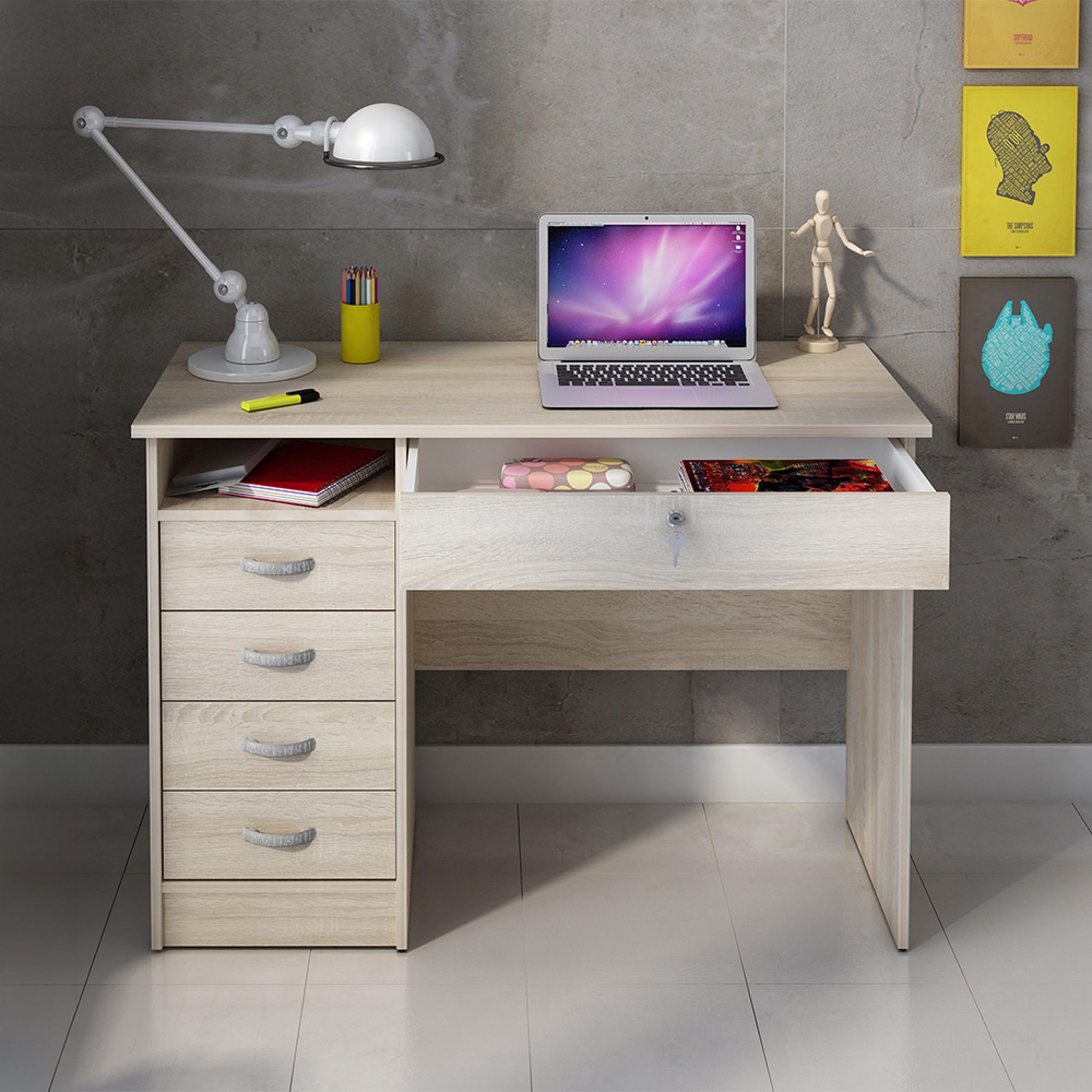 Function Plus Desk - 5 Drawer - Single - Oak