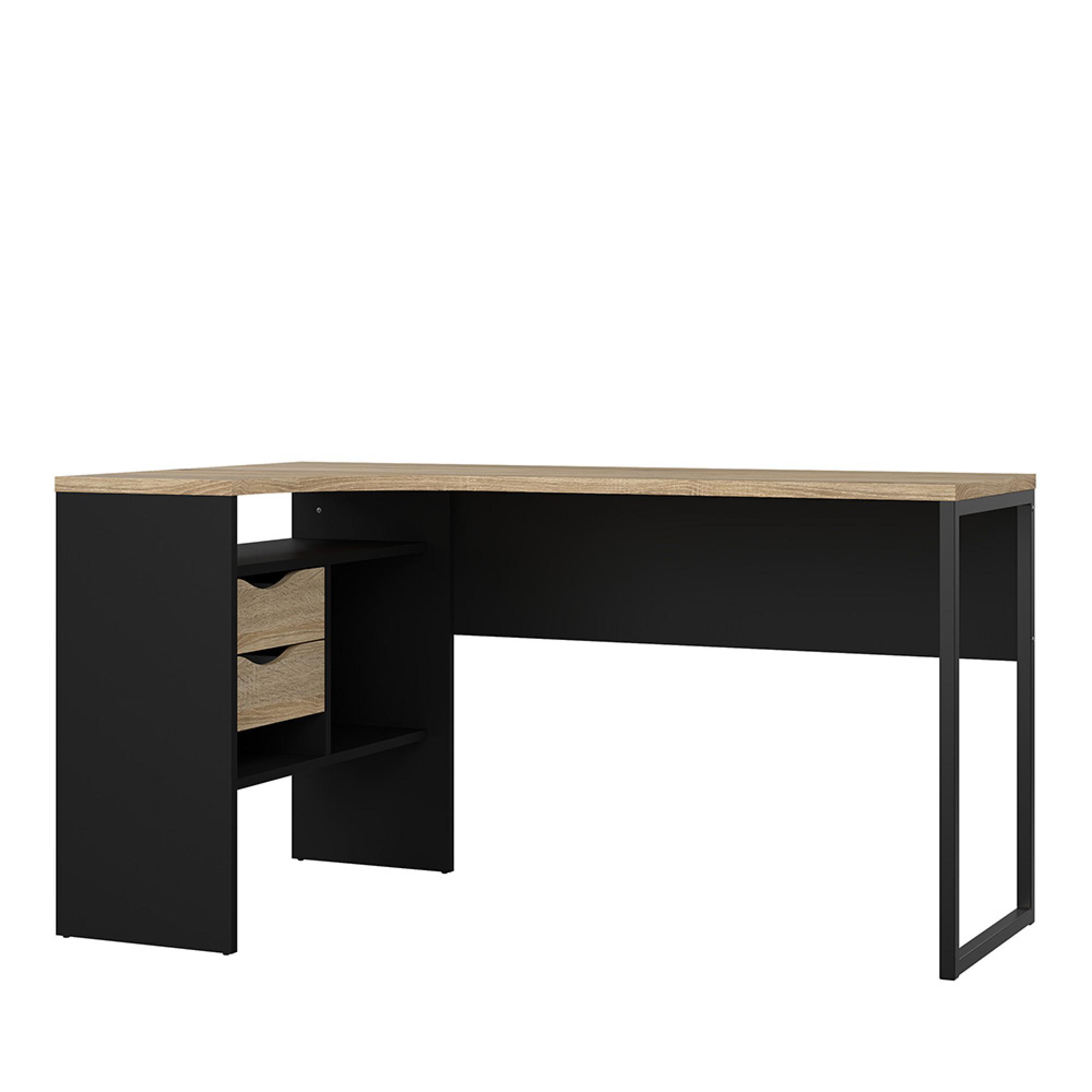 Function Plus Corner Desk - 2 Drawer - Black and Oak