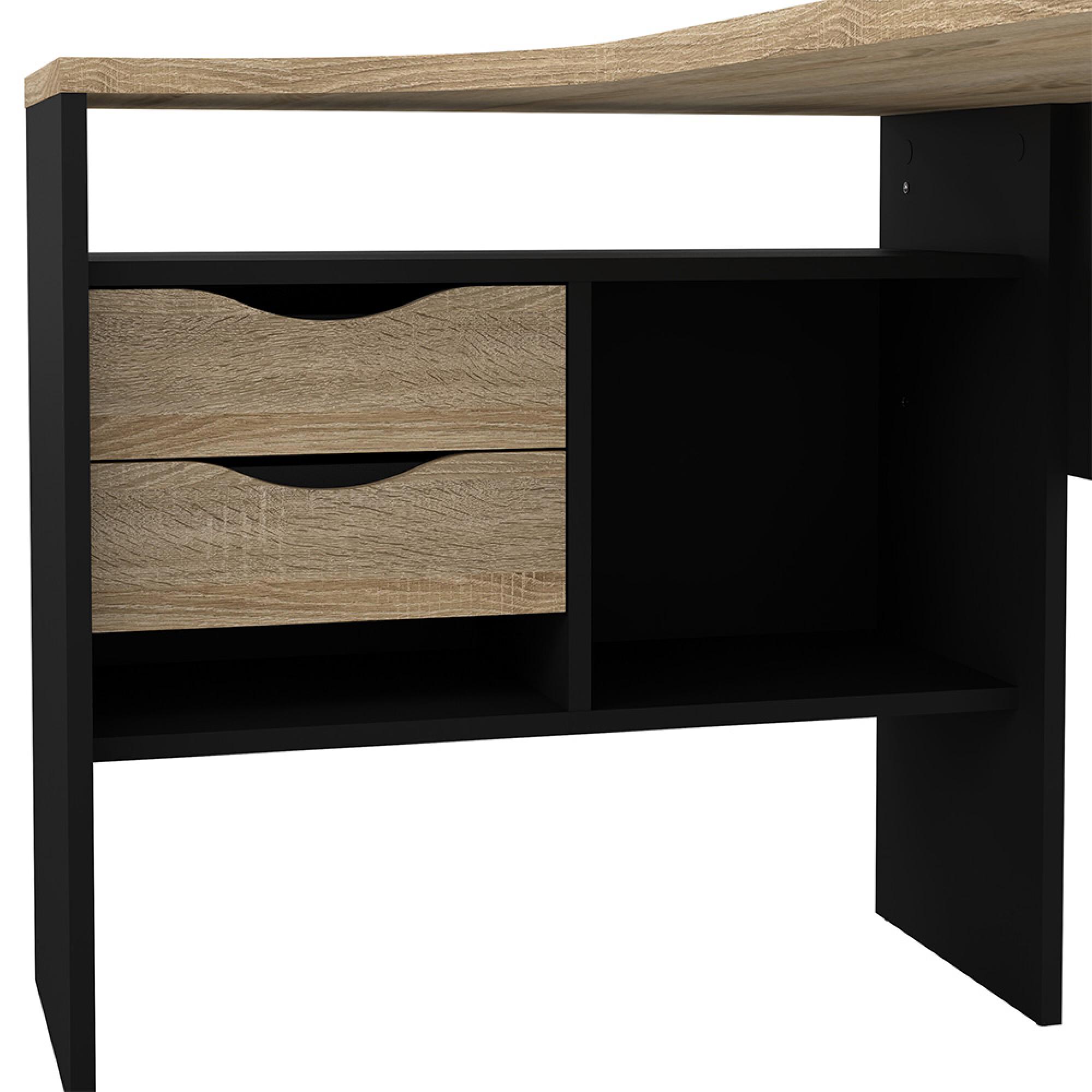 Function Plus Corner Desk - 2 Drawer - Black and Oak