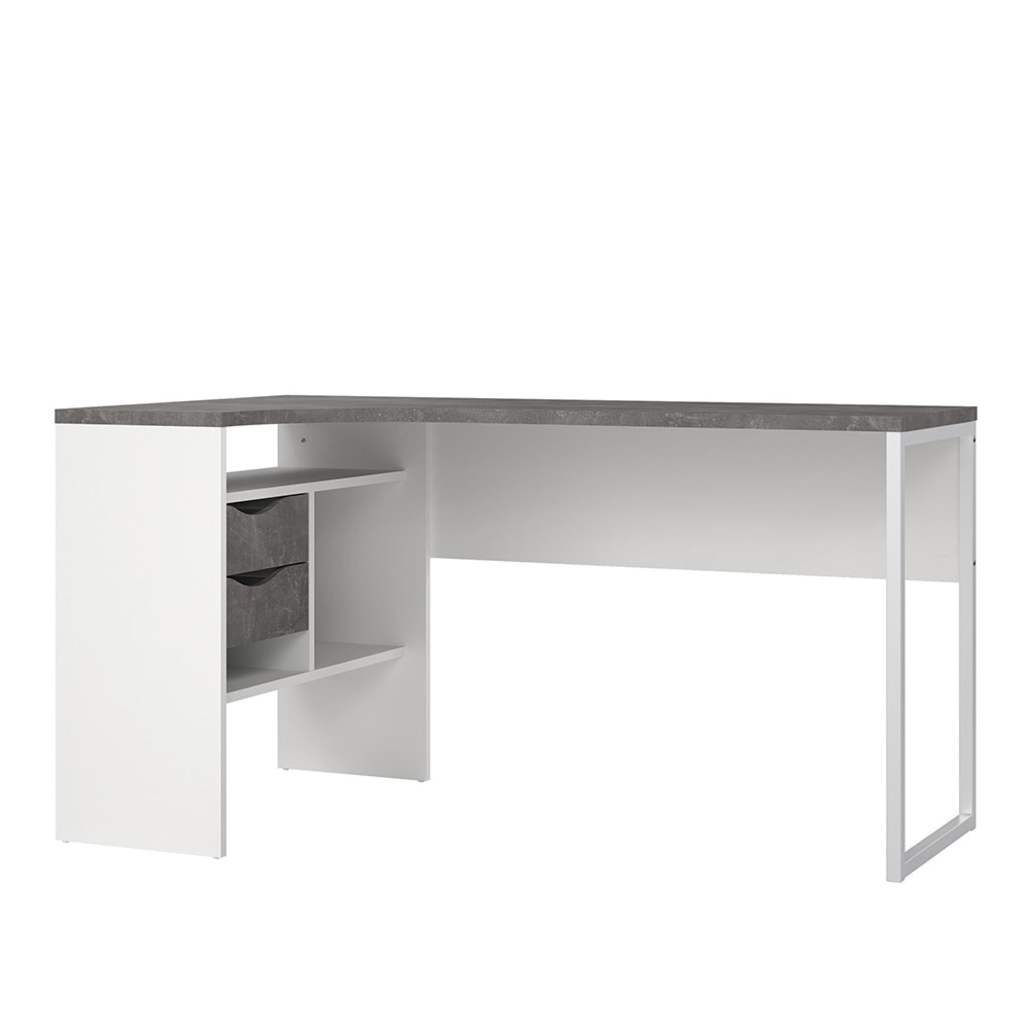 Function Plus Corner Desk - 2 Drawer - White and Grey