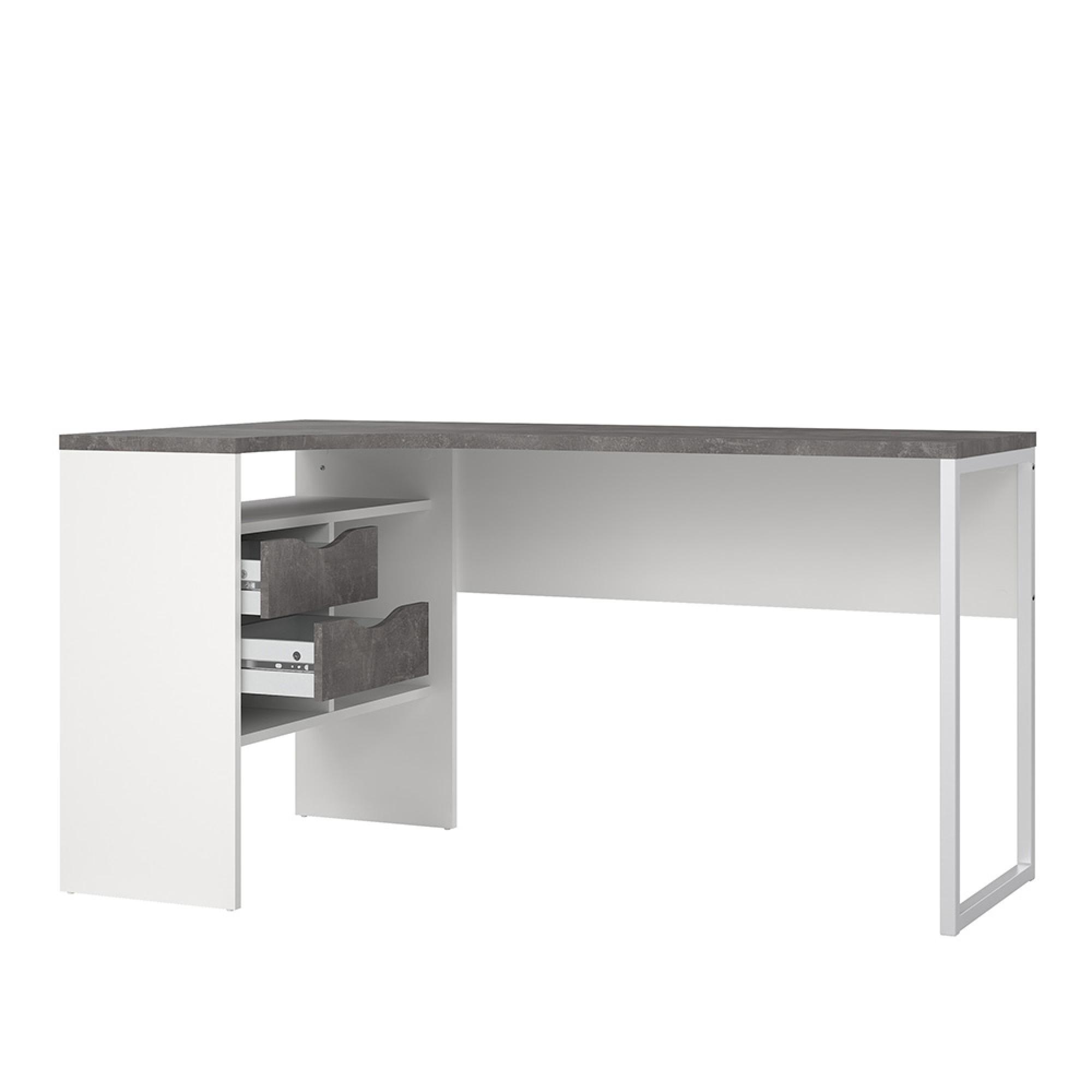 Function Plus Corner Desk - 2 Drawer - White and Grey