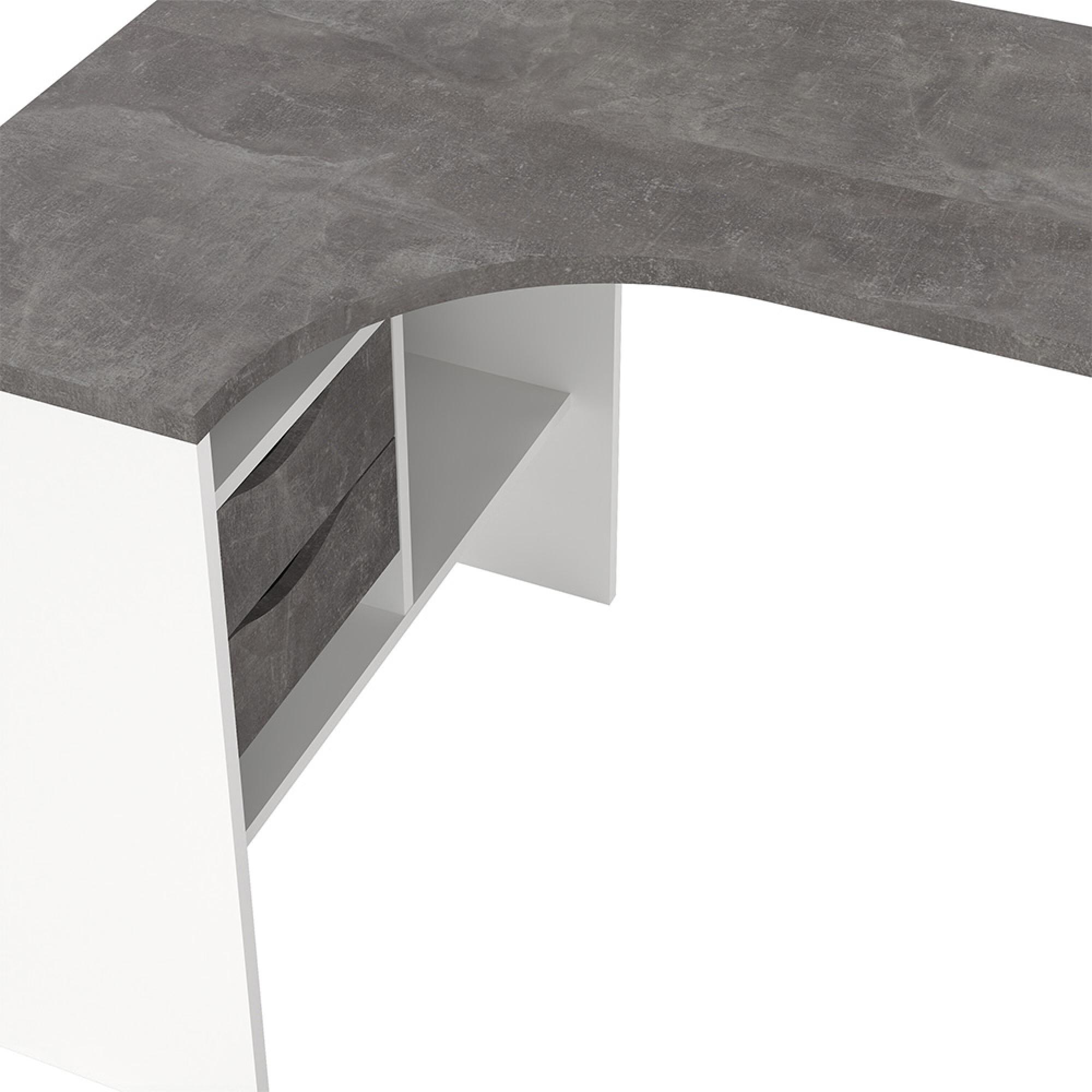 Function Plus Corner Desk - 2 Drawer - White and Grey