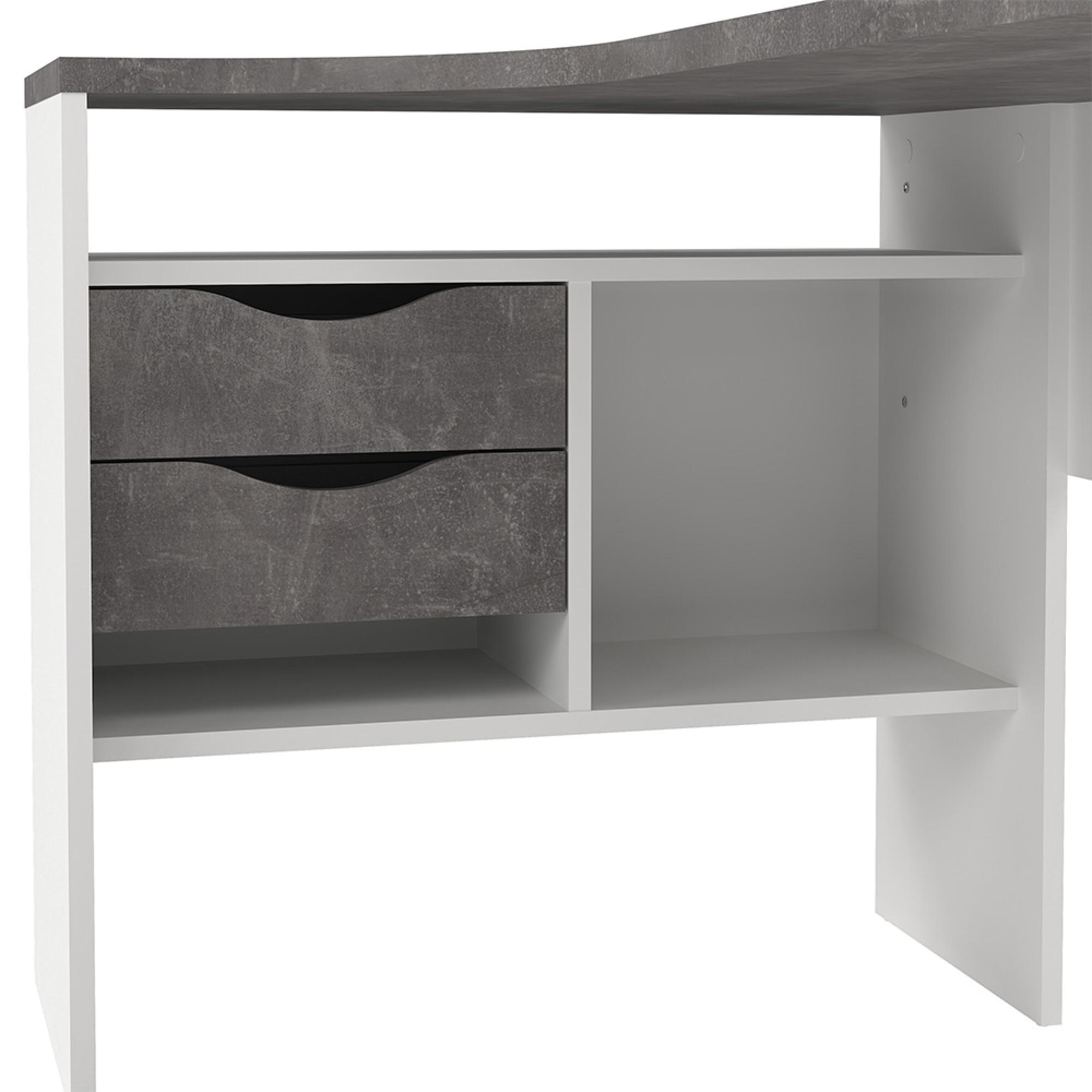 Function Plus Corner Desk - 2 Drawer - White and Grey