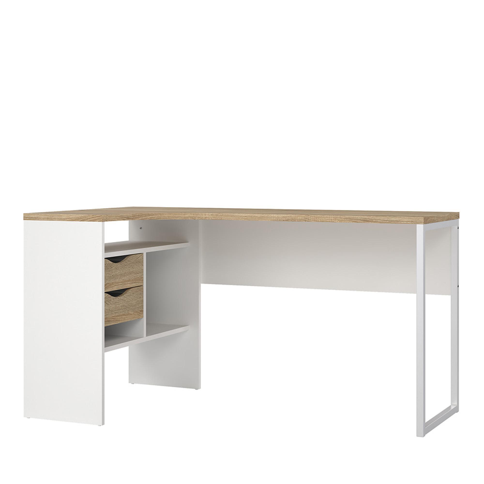 Function Plus Corner Desk - 2 Drawer - White and Oak