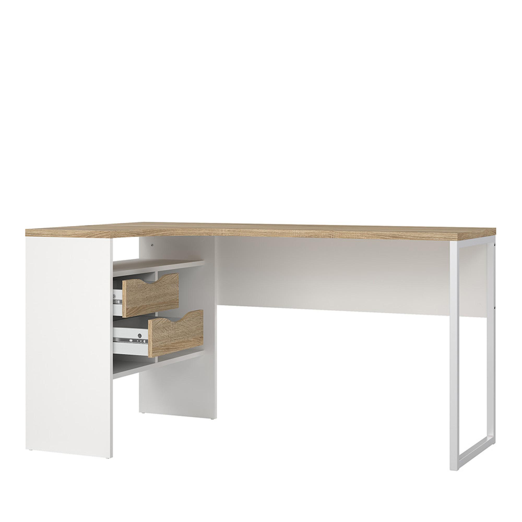 Function Plus Corner Desk - 2 Drawer - White and Oak