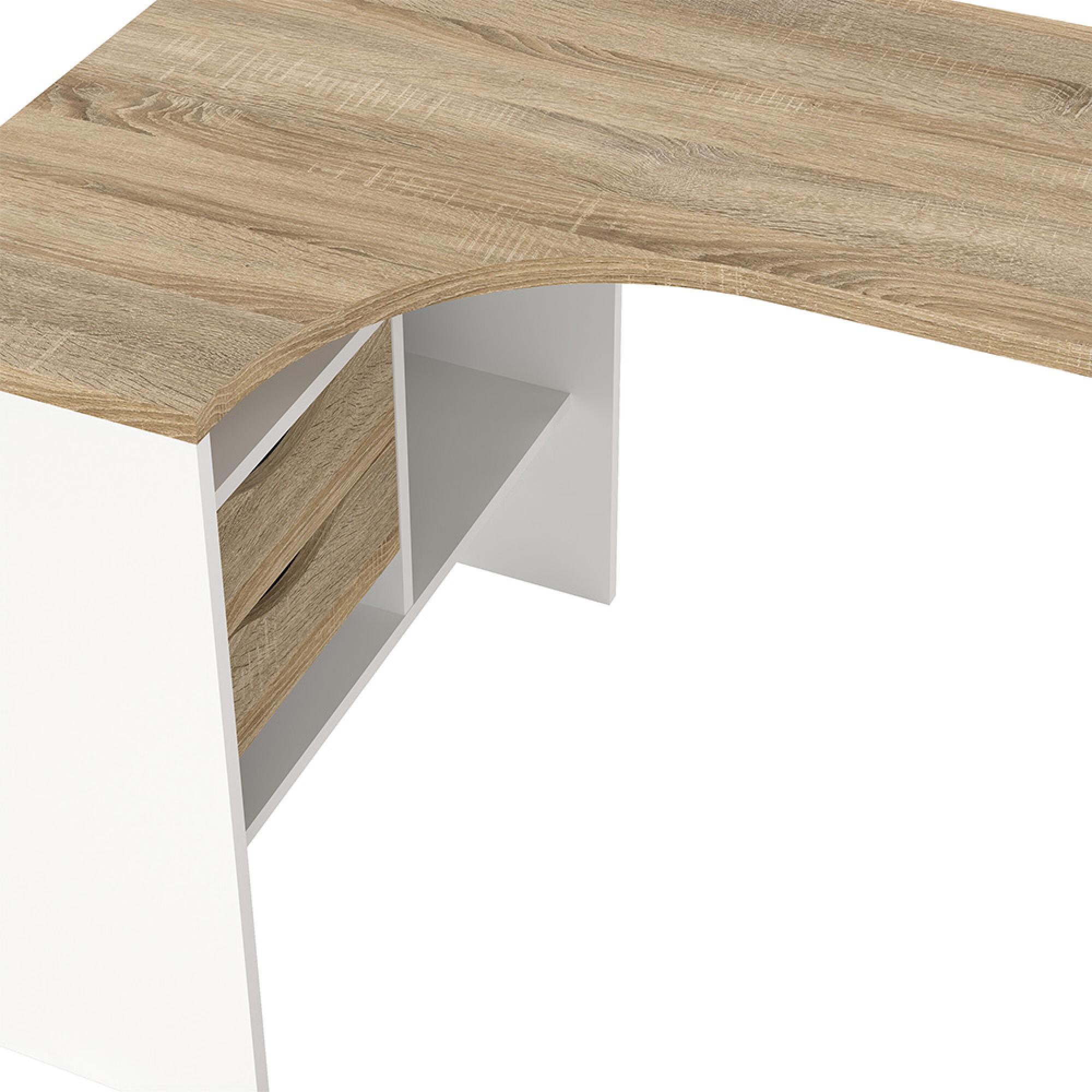 Function Plus Corner Desk - 2 Drawer - White and Oak