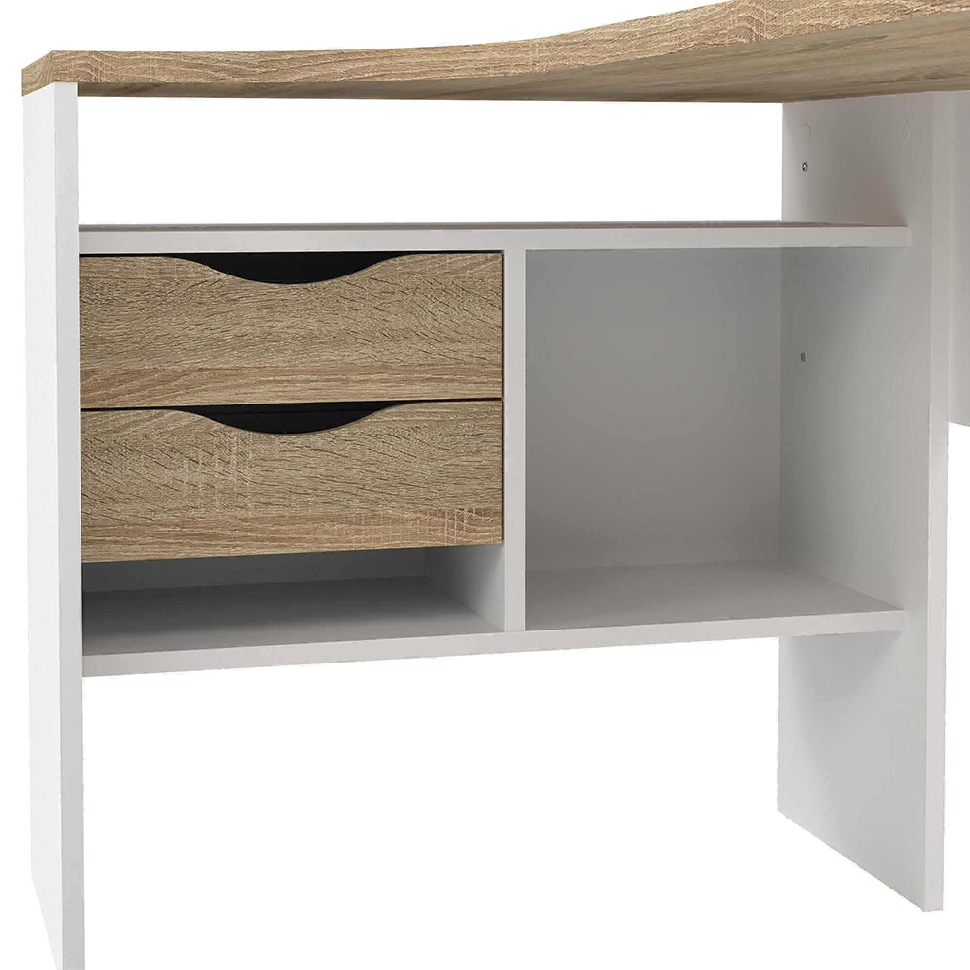 Function Plus Corner Desk - 2 Drawer - White and Oak